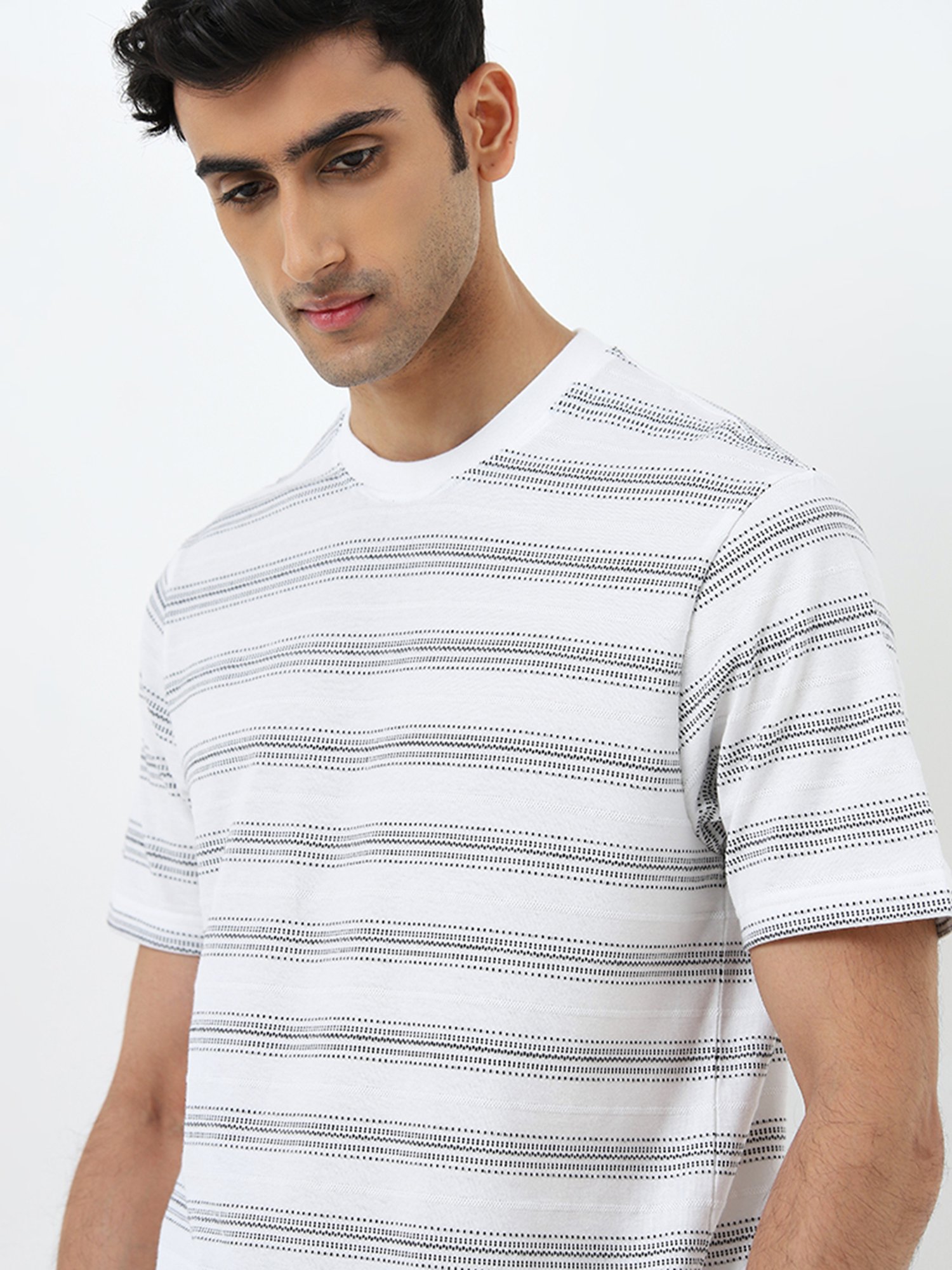 WES Lounge by Westside White Textured Relaxed-Fit T-Shirt