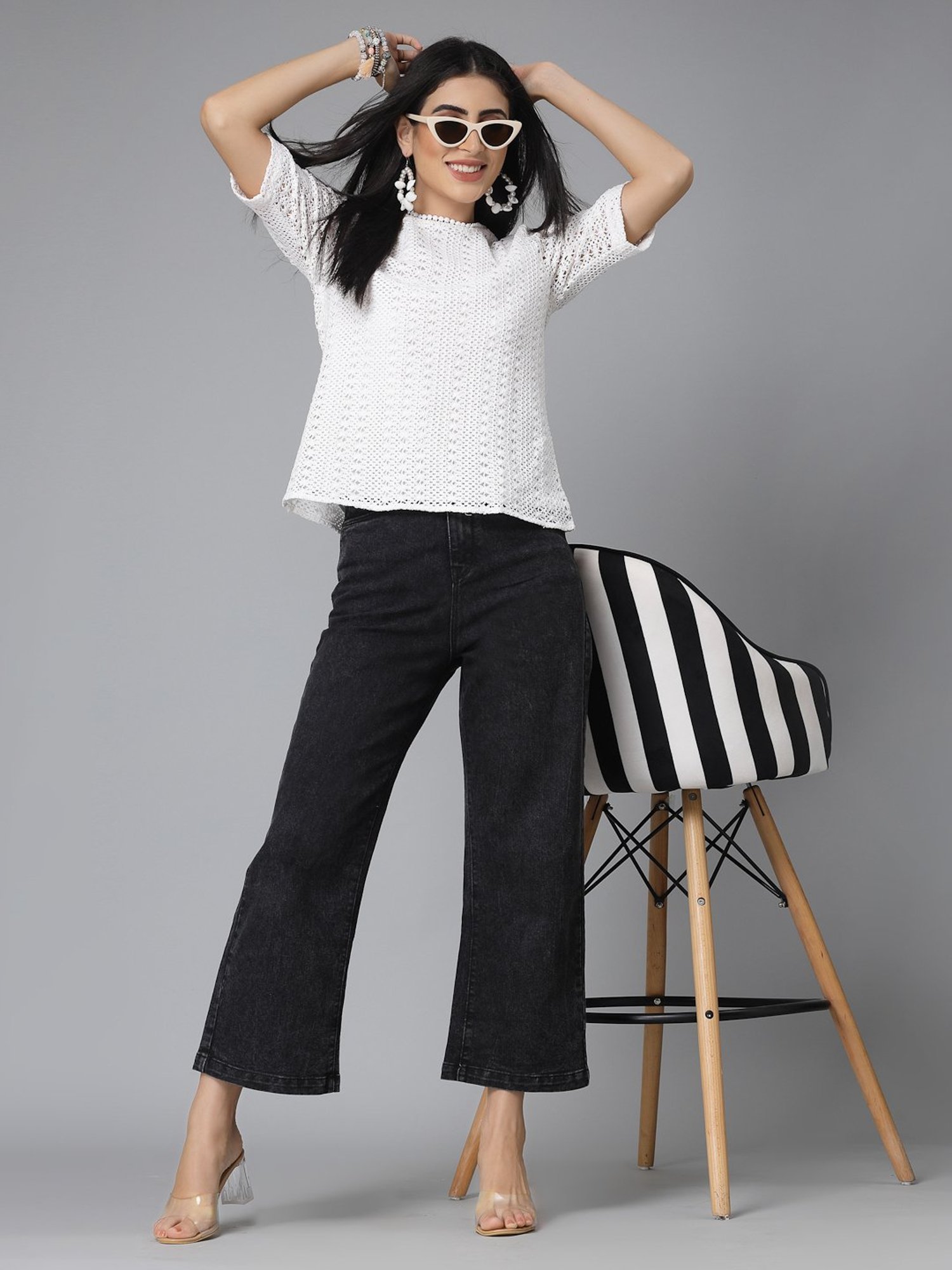 Style Quotient White Self Design Top