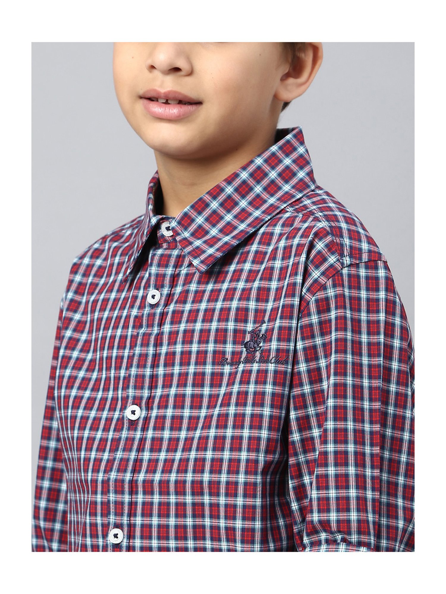 Beverly Hills Polo Club Kids Red & Blue Checks Full Sleeves Shirt