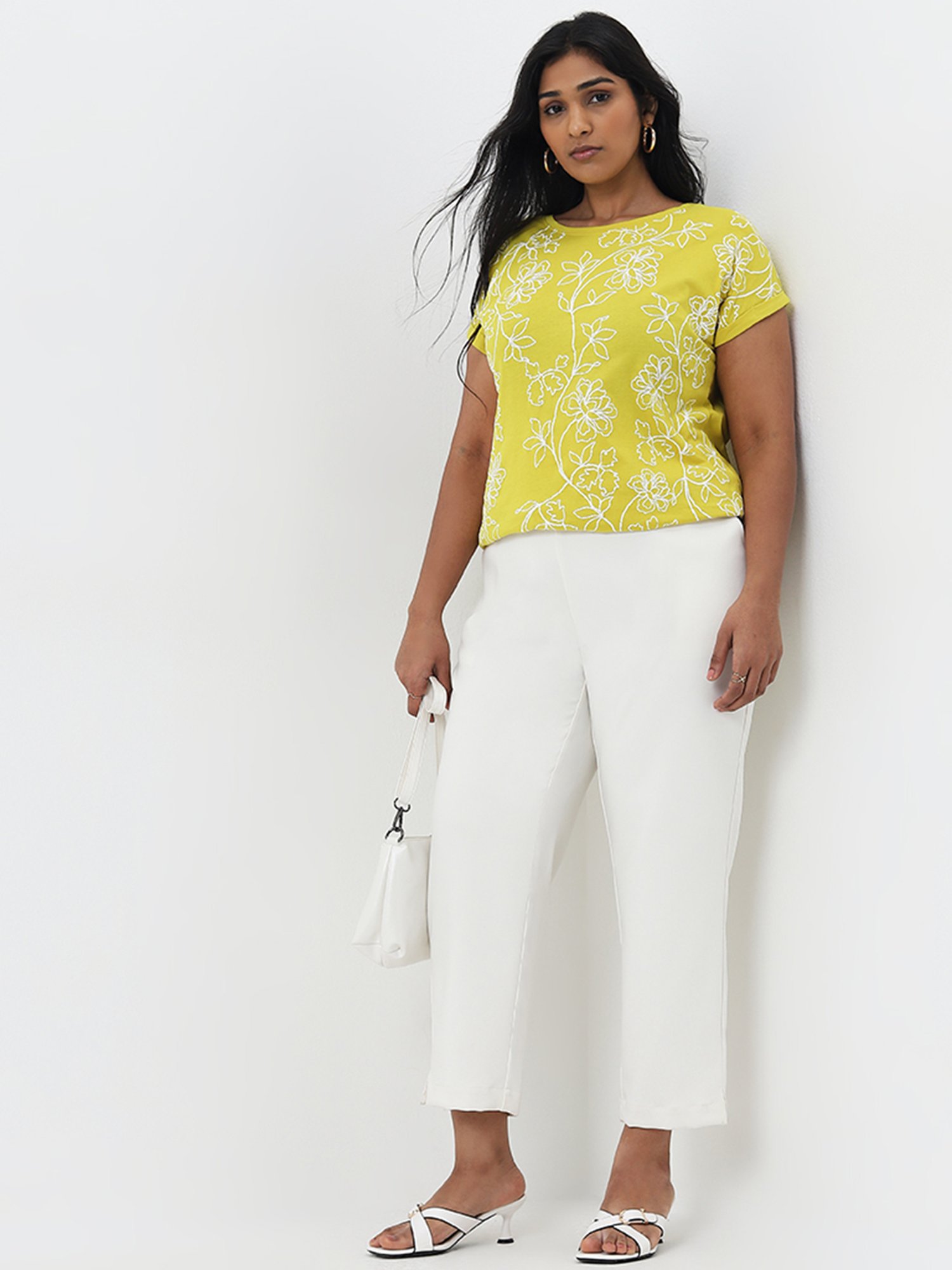 Gia by Westside Mustard Floral Printed Cotton T-Shirt