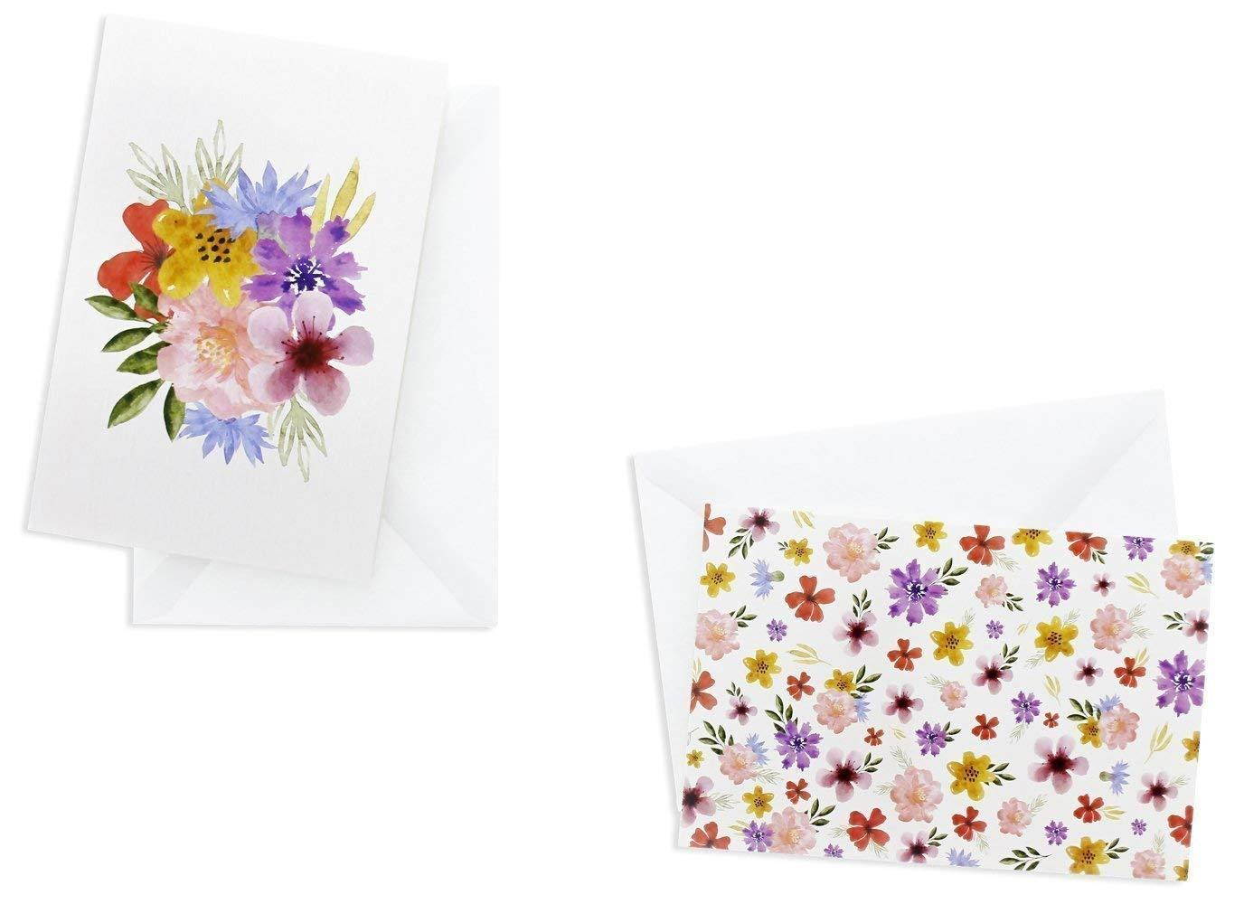 48 Pack All Occasion Assorted Blank Note Cards Greeting Cards Bulk Box Set - 6 Watercolor Designs, Cactus Cacti Floral Flower Peacock Feathers - Notecards with Envelopes Included 4 x 6 Inches