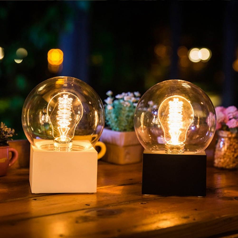 USB Rechargeable Battery Operated Creative Vintage Small Bulb Night Light Bed Room Lamp Home Decor (Black)