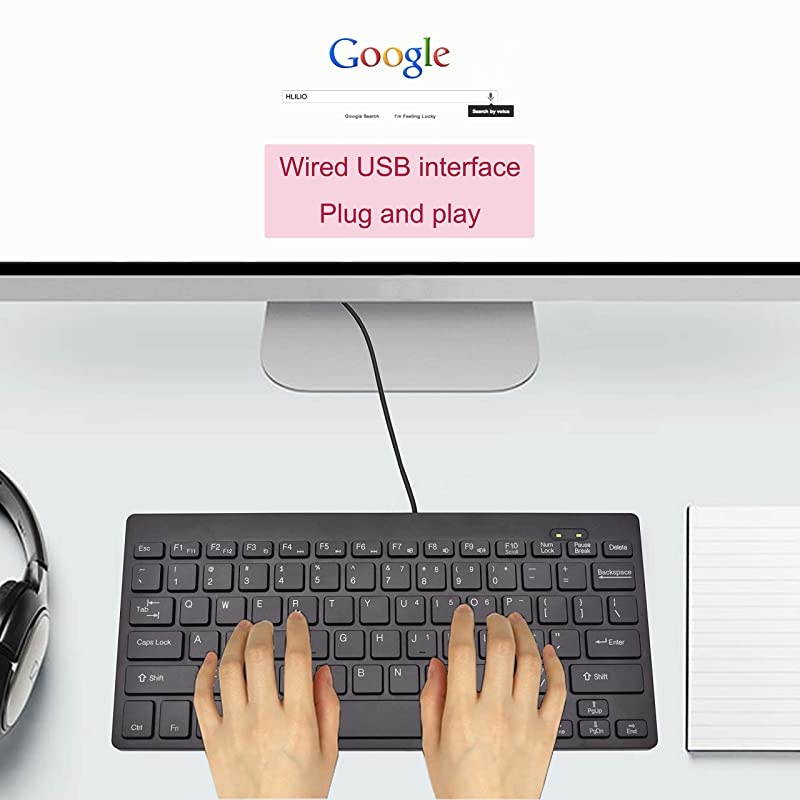 Small Keyboard Thin Slim Portable 78 Wired Laser US English Layout Black for Laptop PC