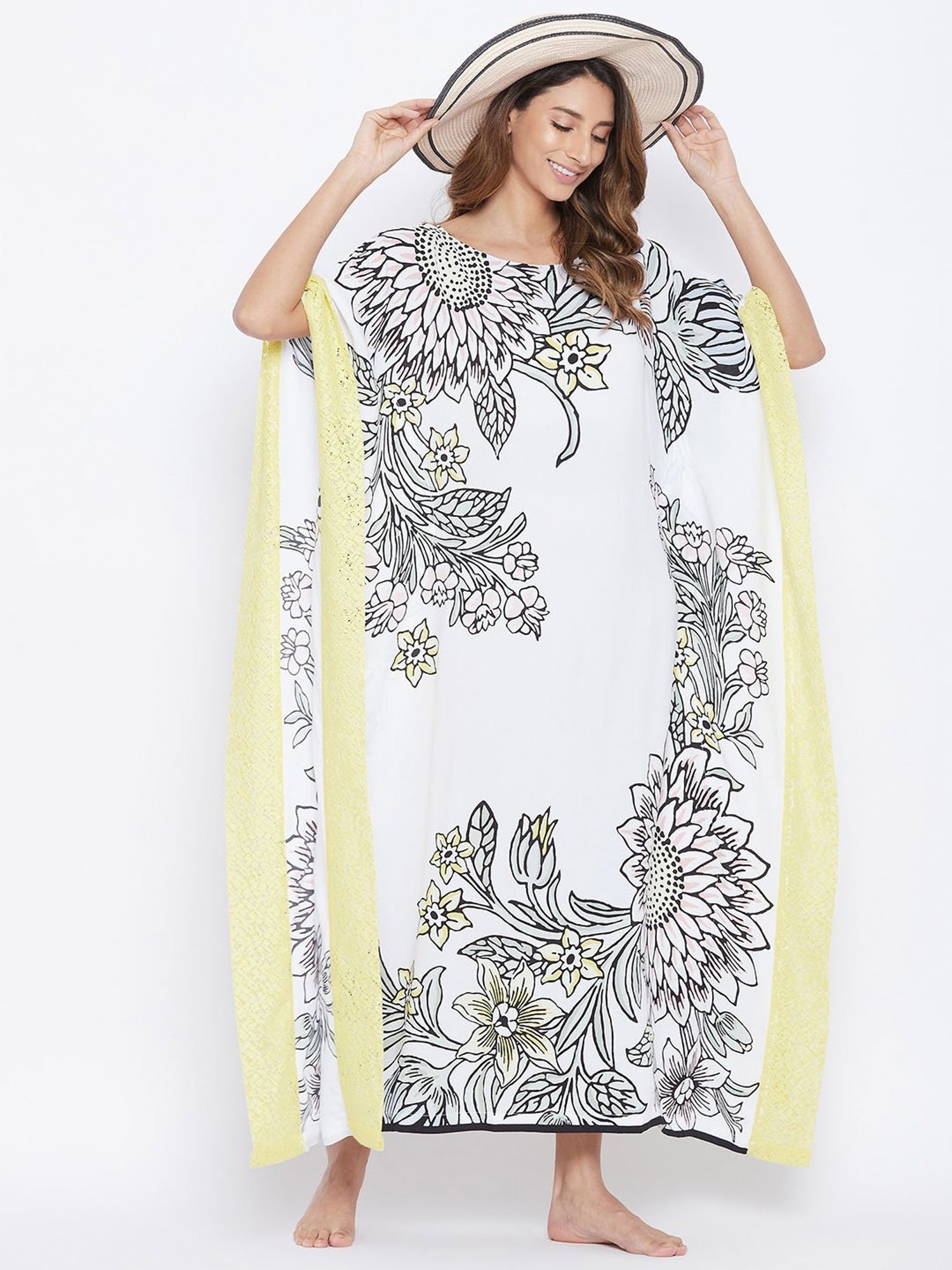 The Kaftan Company White Printed Kaftan Dress