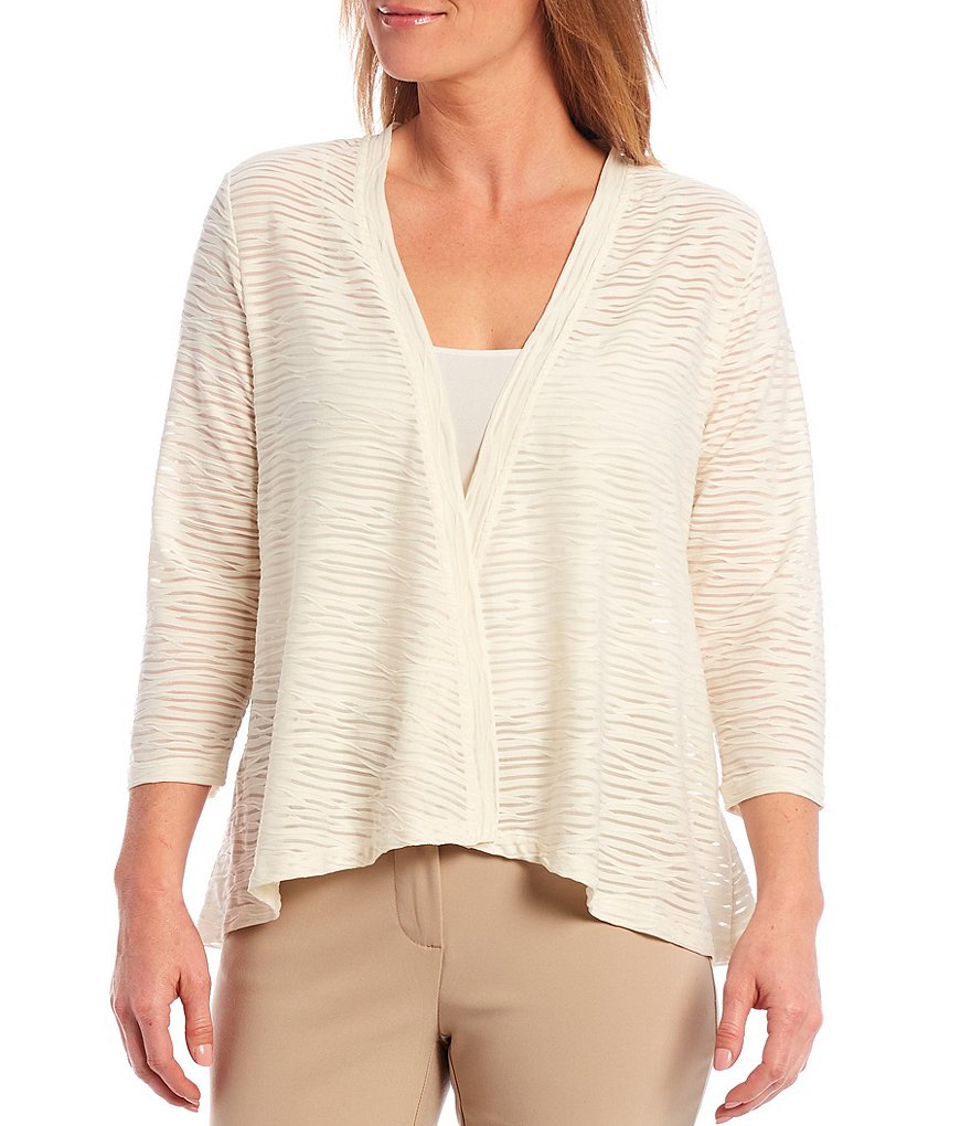 Allison Daley Burnout 3/4 Sleeve Drape Open-Front Cardigan