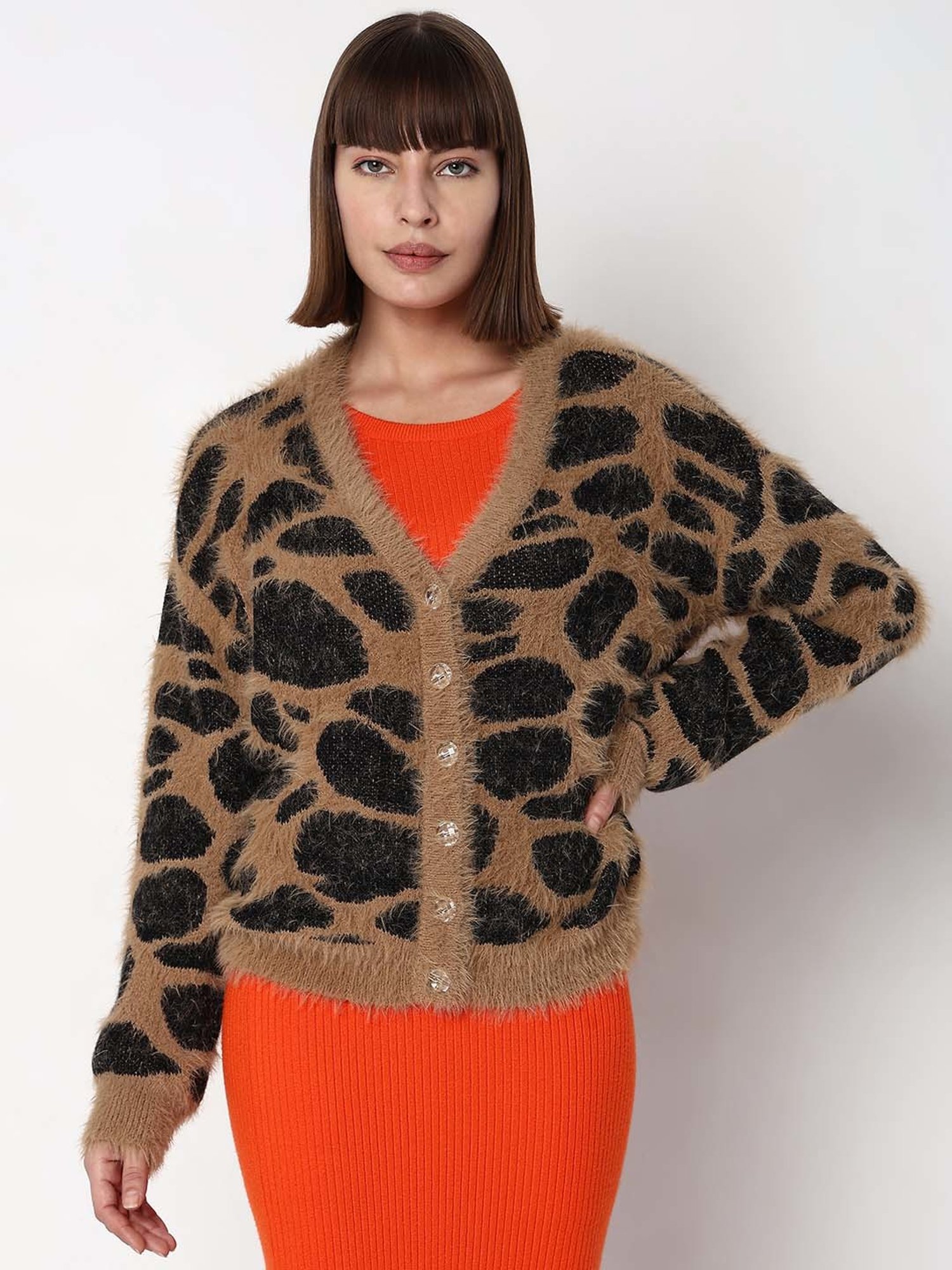 Vero Moda Brown & Black Animal Print Cardigan