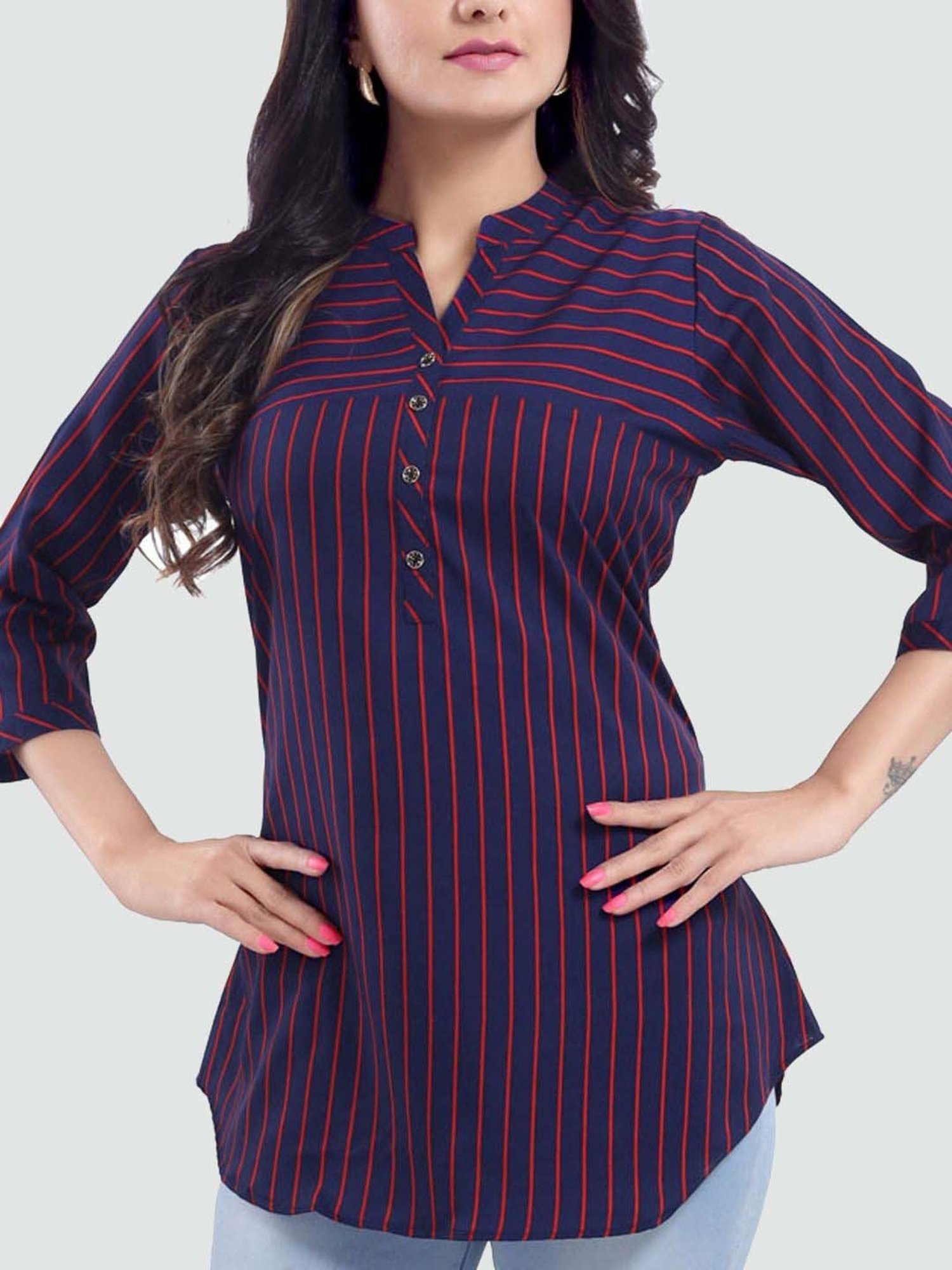 Saree Swarg Blue Printed A Line Short Kurti