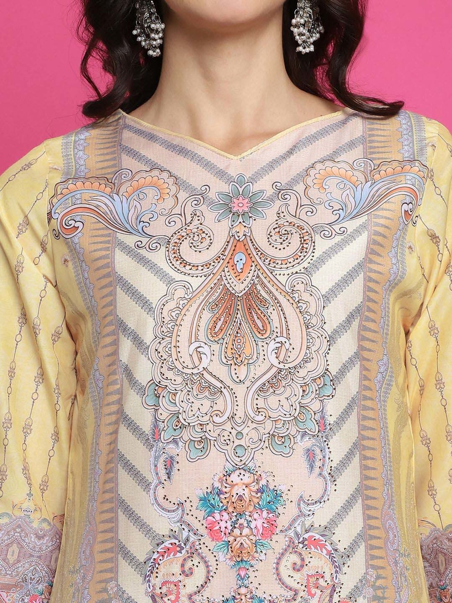 Stylee LIFESTYLE Yellow Printed Unstitched Dress Material