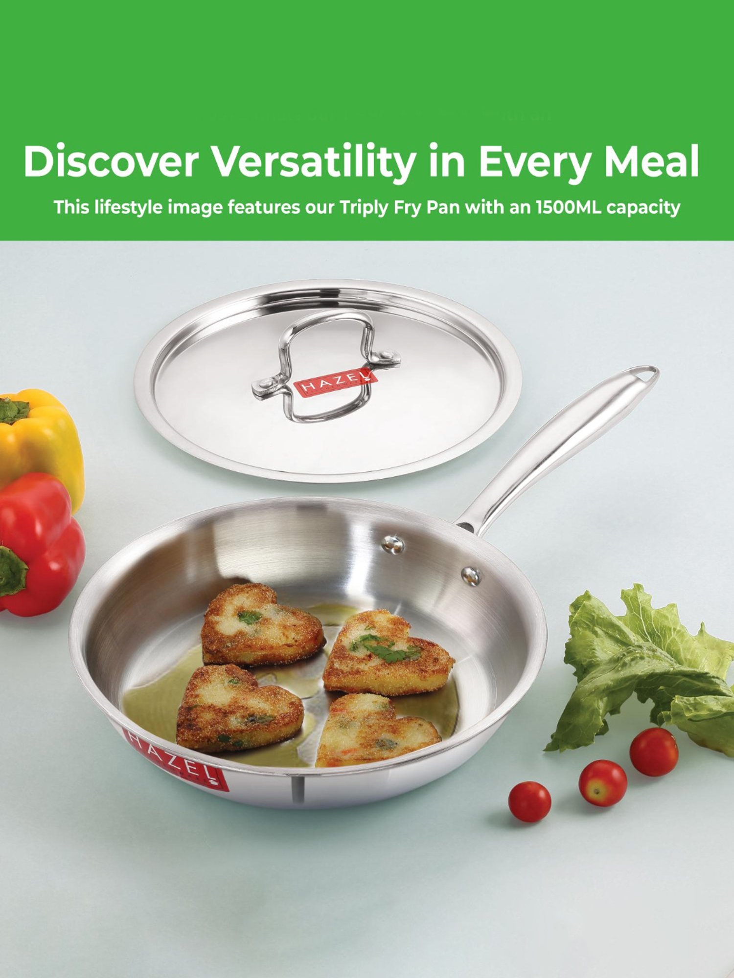 HAZEL Triply Stainless Steel Induction Bottom Fry Pan With Stainless Steel Lid, 1.5 Litre, 22 cm
