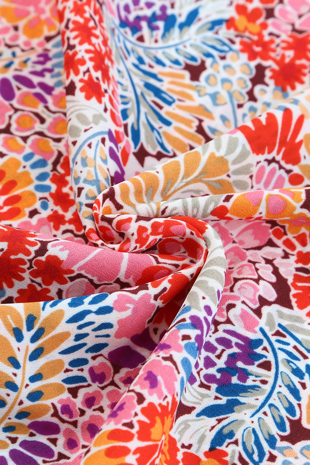 One World Apparel Jacquard Square Neck Short Sleeve Ivory Multi Floral Print Top