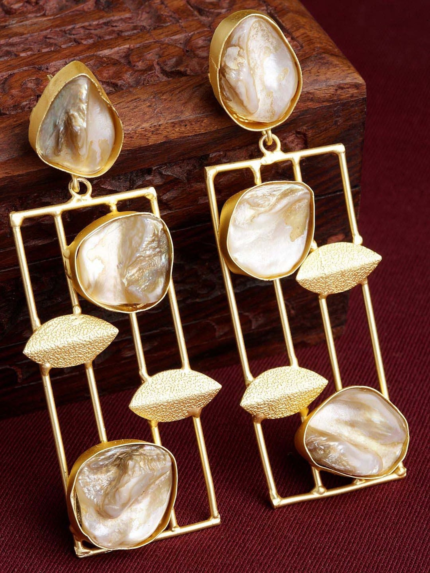 Panash Gold-Plated Stone-Studded Handcrafted Dangler Earrings