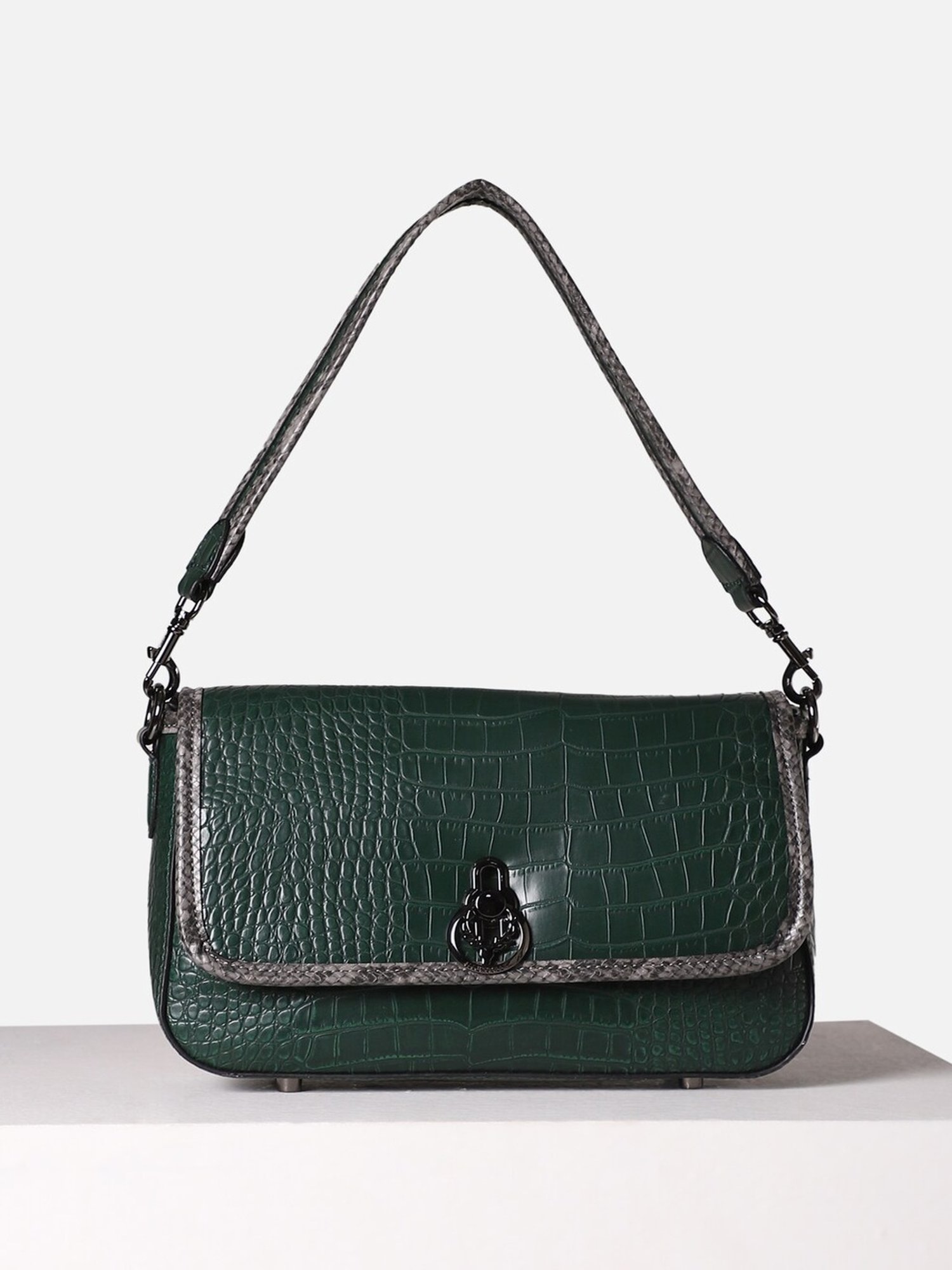 Allen Solly Green Textured Medium Shoulder Handbag