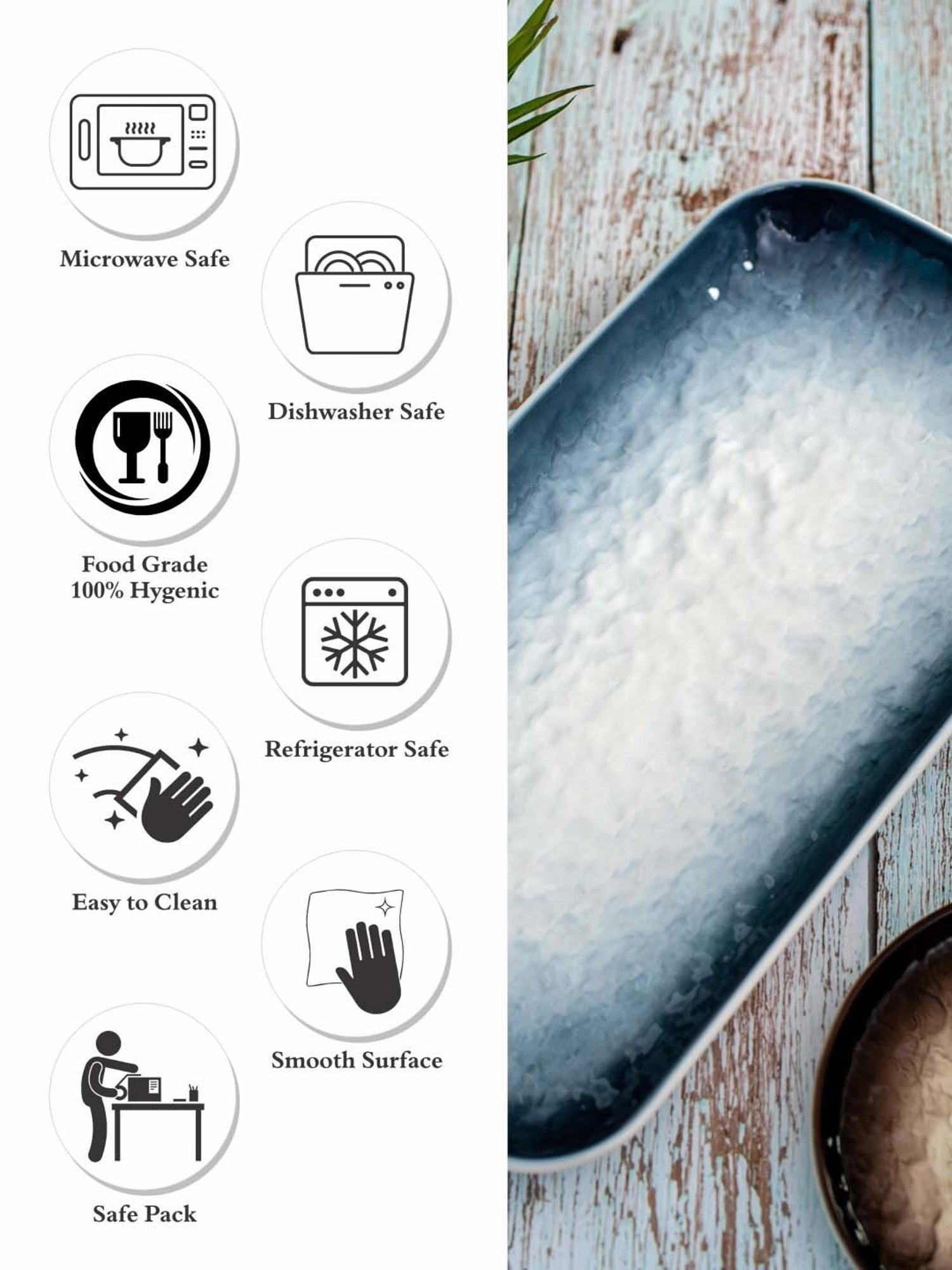 White Gold White & Blue Porcelain Rectangle Serving Platter