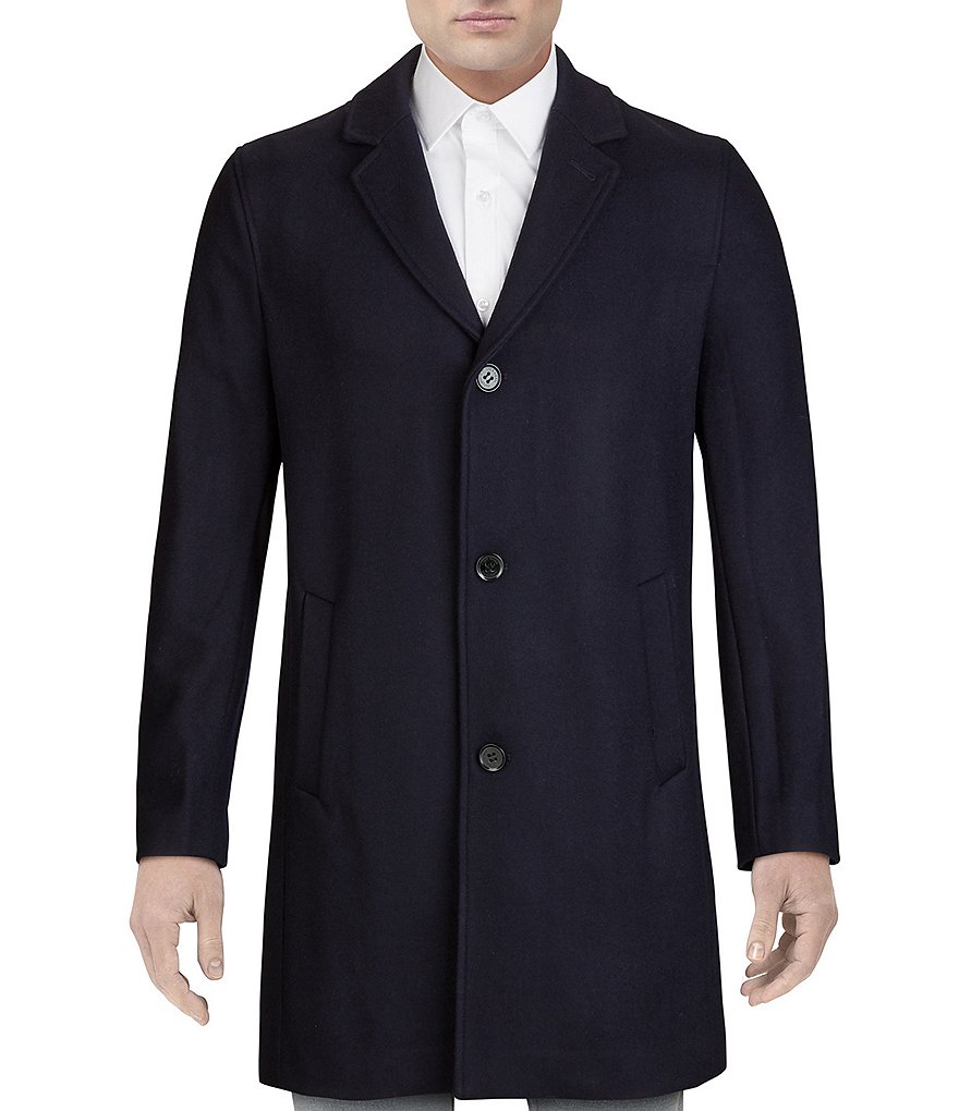 Cole Haan Melton Stand-Collar Button Front Wool-Blend Coat