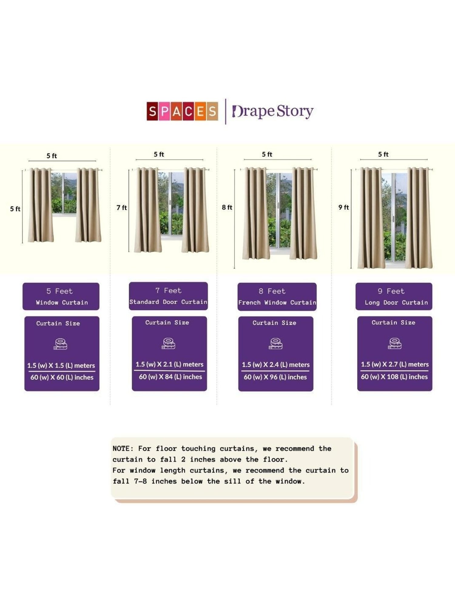 SPACES DRAPE STORY Digital Print Brown & White Polyester 5 ft Window Curtains - Set of 2