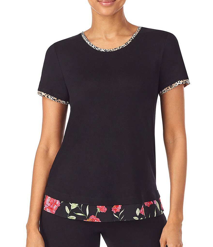 Kensie Solid Short Sleeve Jersey Knit Coordinating Sleep Top