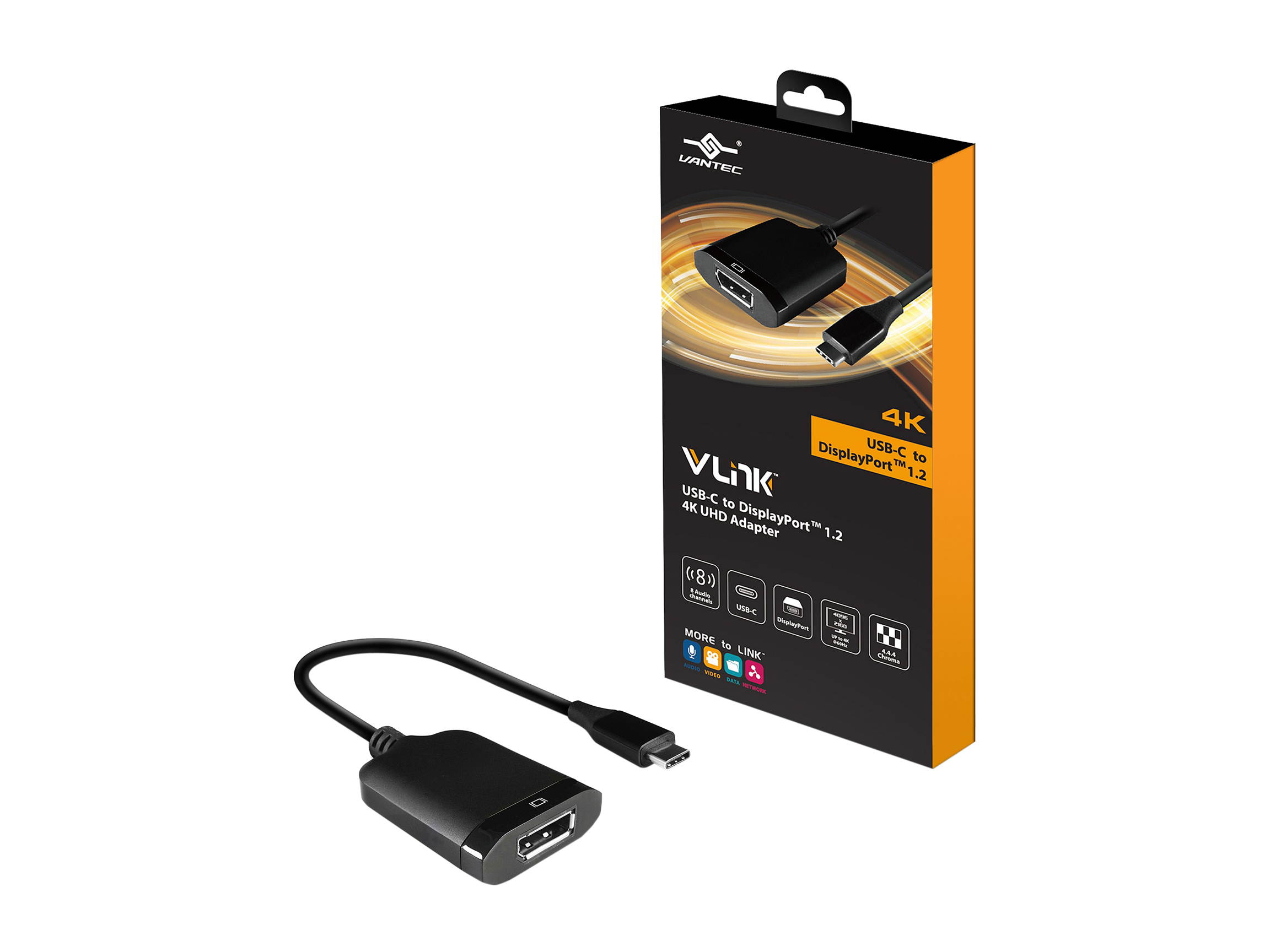 VANTEC CB-CU300DP12 VLink USB-C To DisplayPort&trade; 1.2 4K/60Hz Active Adapter