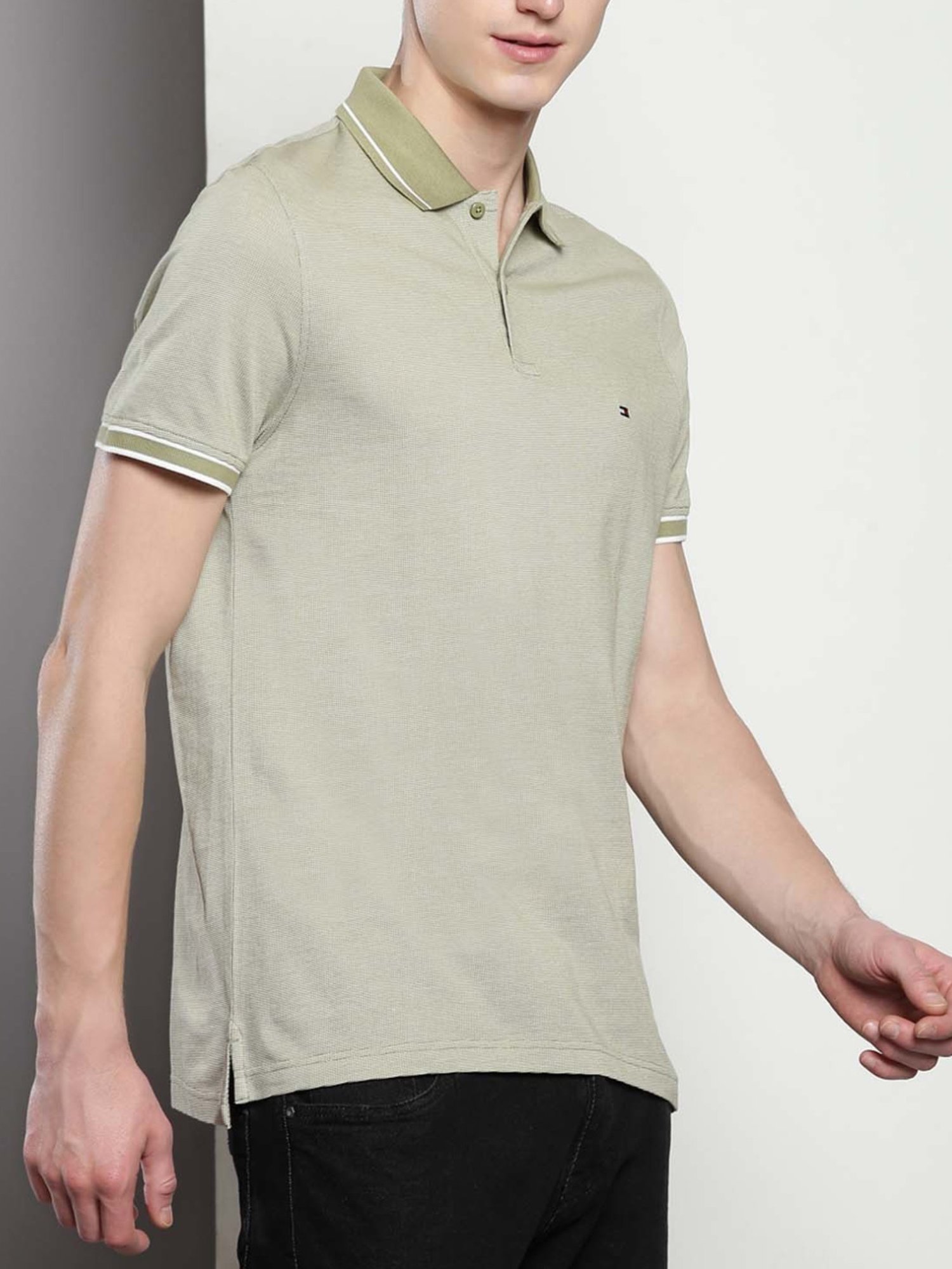 Tommy Hilfiger Faded Olive & Ecru Regular Fit Polo T-Shirt