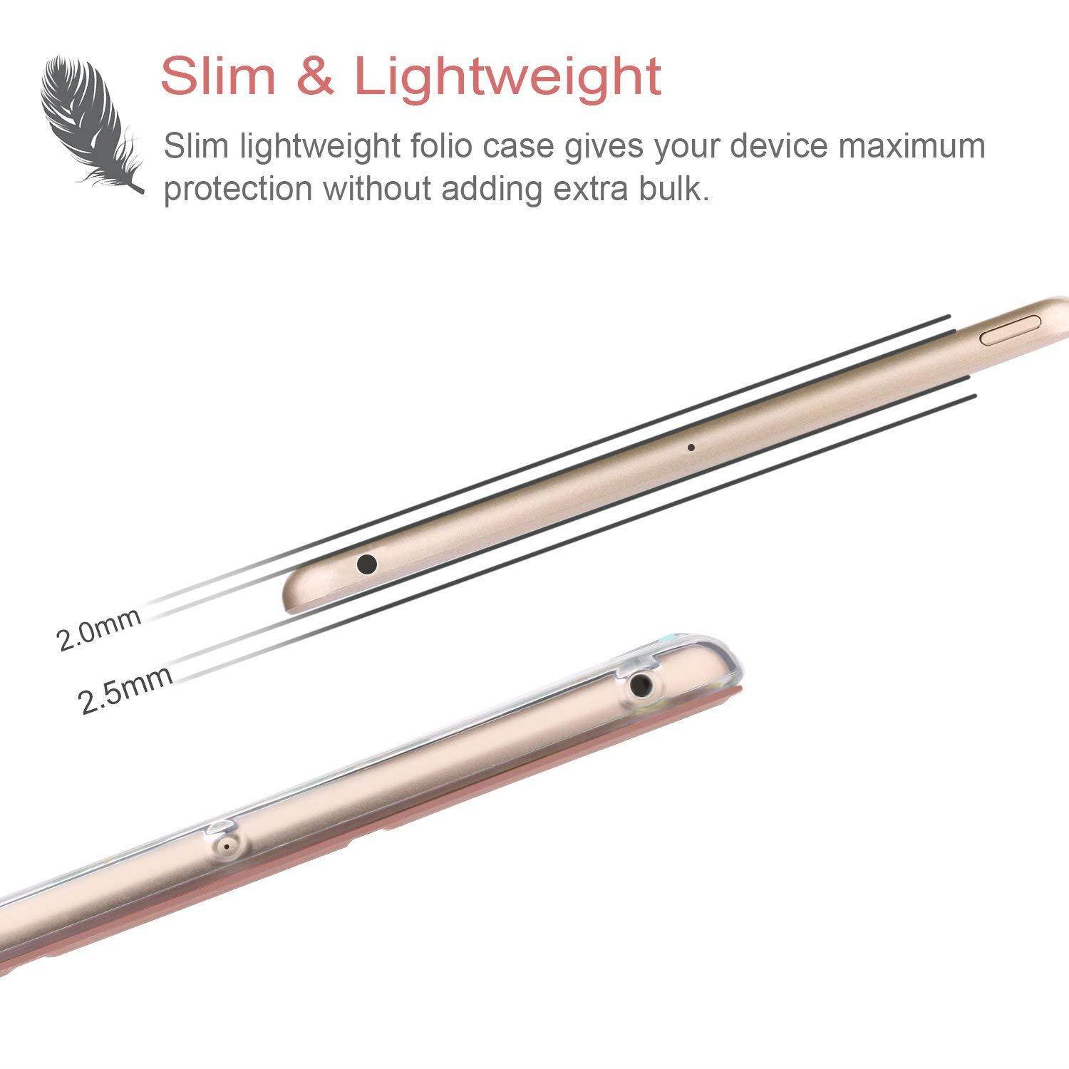 Dailylux New iPad 9.7 inch 2018/2017 Case,Slim Smart Folio Stand Transparent PC back shockproof TPU Bumper Edge Corner Protection Auto Wake Sleep Function bubble Cover for iPad 9.7 inch-Rose Gold