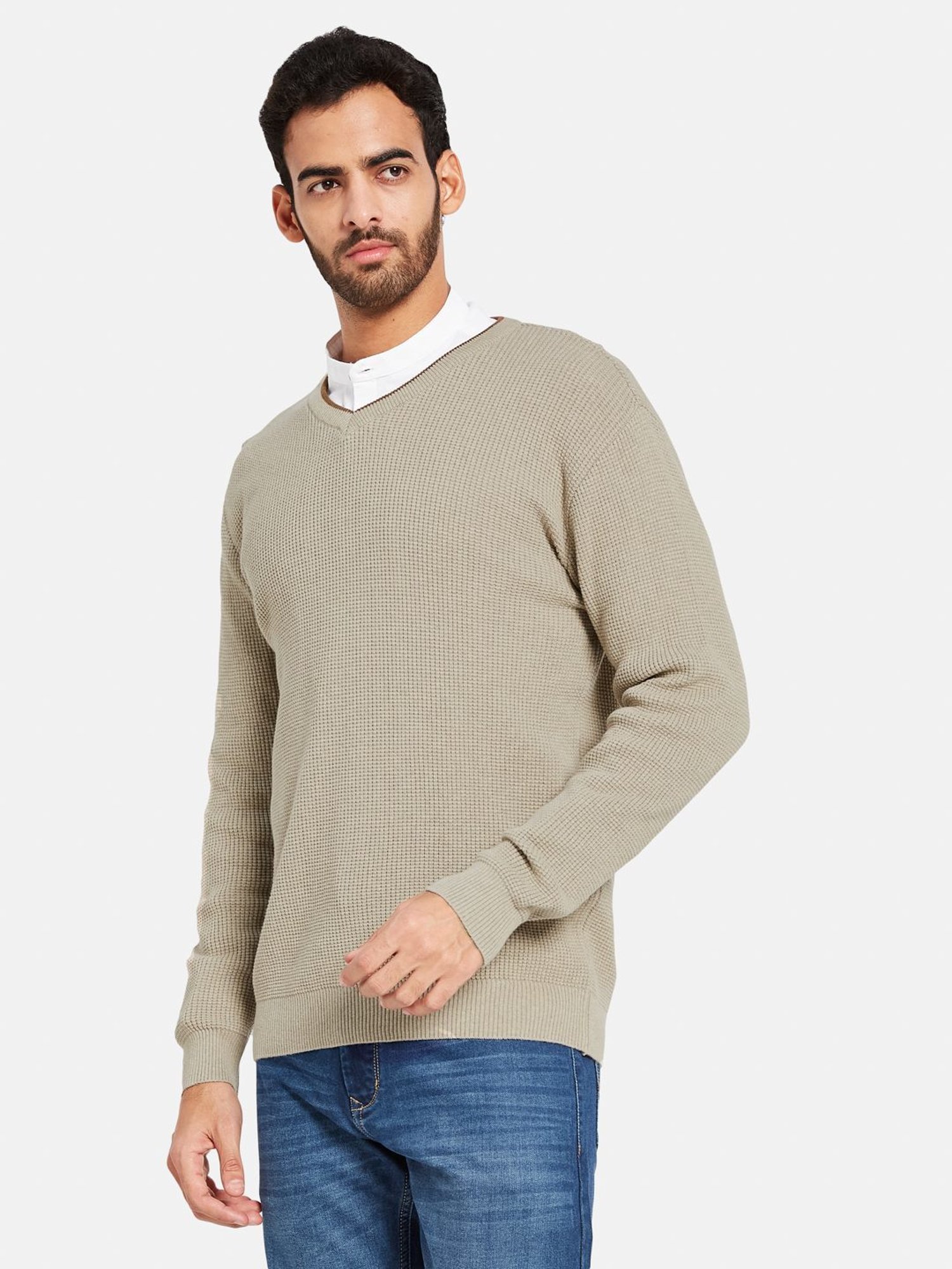 METTLE Khaki Cotton Regular Fit Sweater