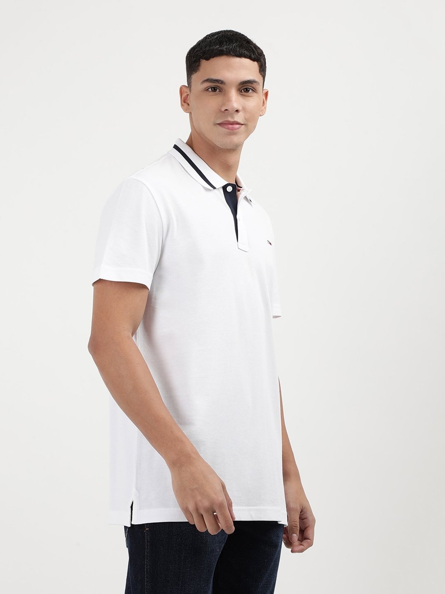 Tommy Hilfiger White Cotton Regular Fit Solid Polo T-Shirt