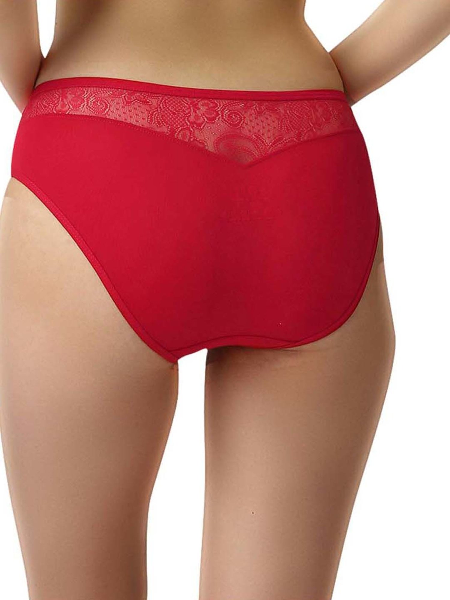 Soie Red & White Lace Work Bikini Panties - Pack Of 2