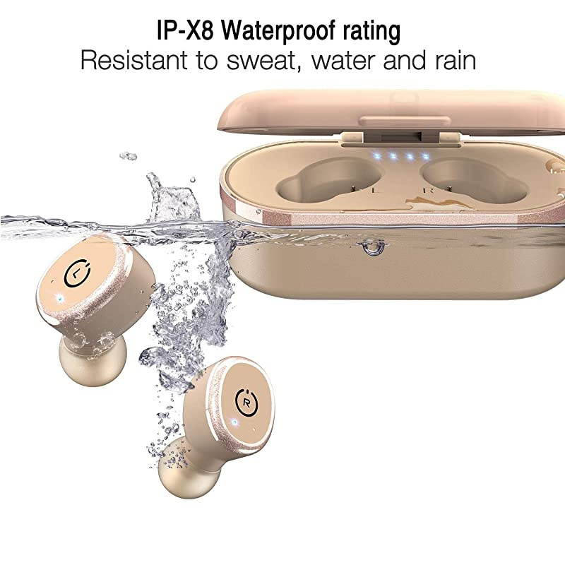T10 Bluetooth 5.0 Wireless Earbuds with Wireless Charging Case IPX8 Waterproof TWS Stereo Headphones in Ear Built in Mic Headset Premium Sound with Deep Bass for Sport Khaki