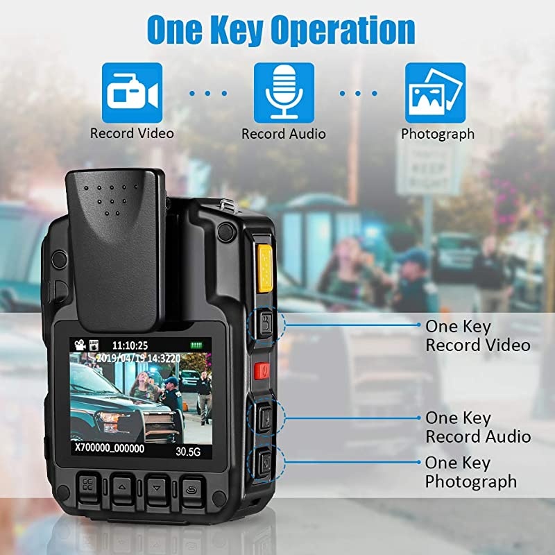 Body Worn Camera with Audio 32GB,  1296P Police Body Cameras for Law Enforcement, Security Guard, Waterproof Body Mounted Cam DVR Video IR with Night Vision, 170&deg; Wide Angle