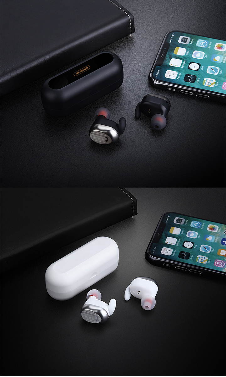 WK Wireless Earbuds Bluetooth Headset Mini Earphones with Mic Stereo Music Bluetooth Earpiece fo BD800-one pair and Black