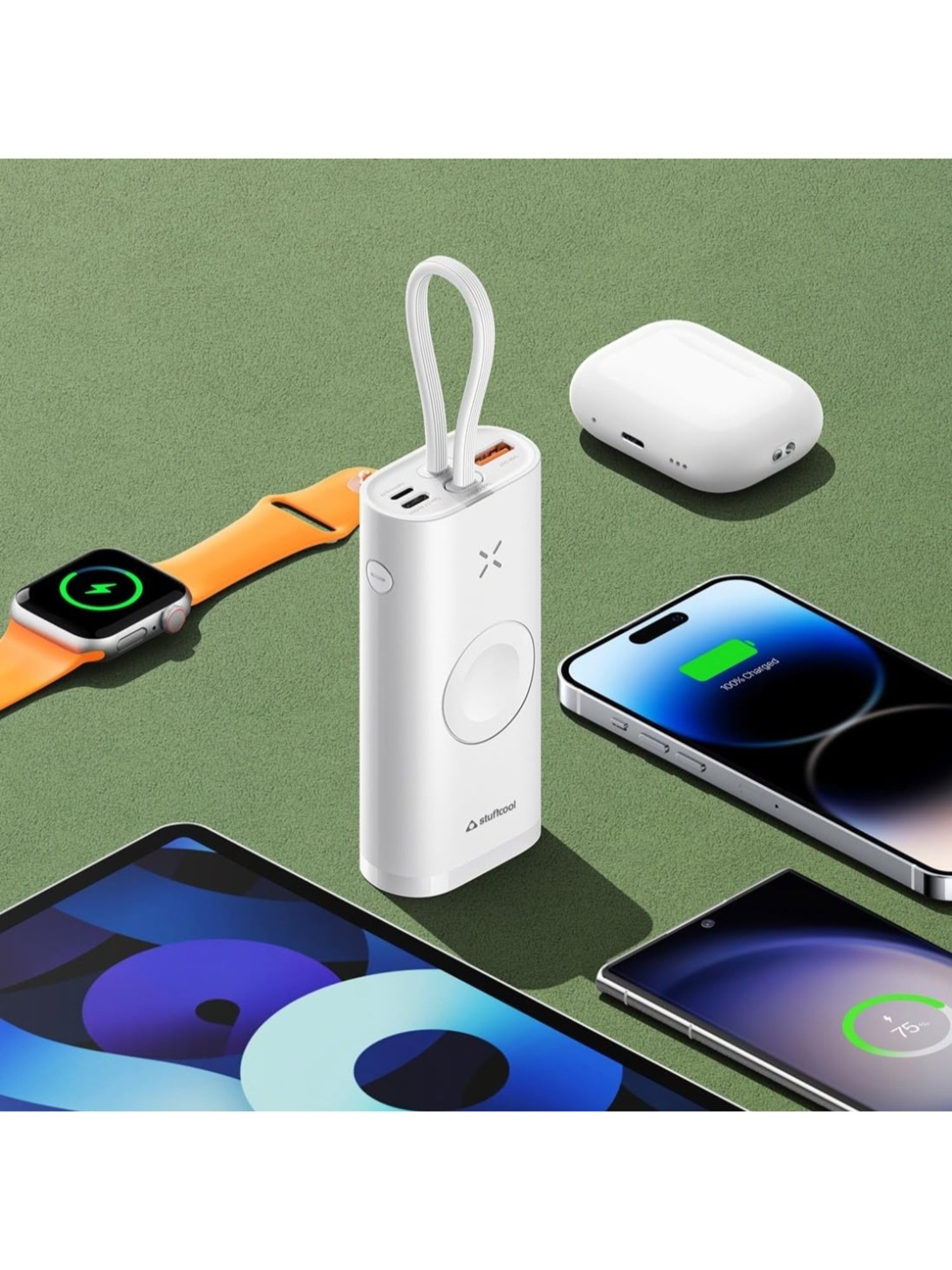 Stuffcool Ally 10000mAh Compact Powerbank with Fast Wired Charging for iPhone (White)