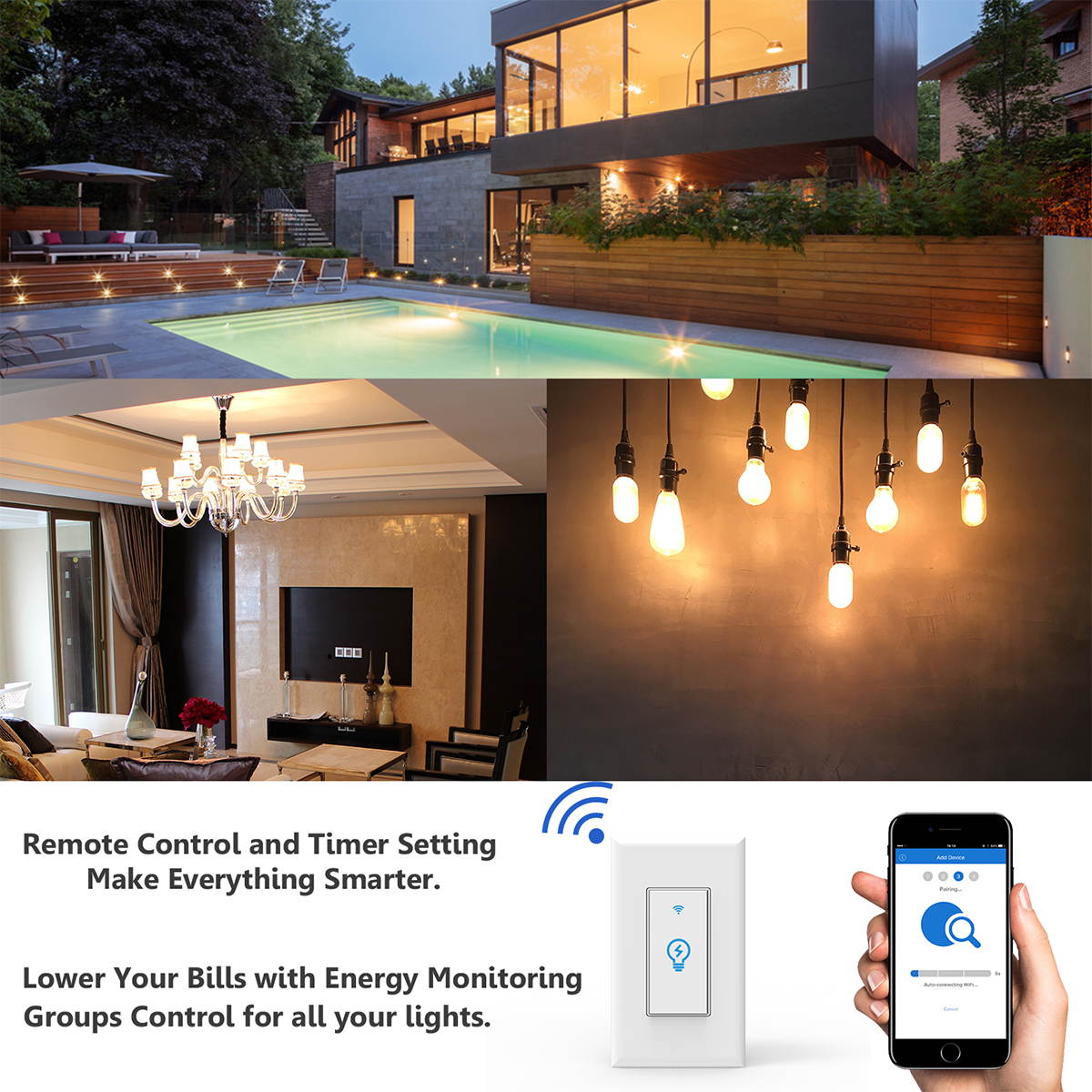 Joso Smart Light Switch, Wi-Fi Remote Timing Control with Smartphone In-Wall Light Switch Works with Amazon Alexa and Google Assistant,No Hub Required