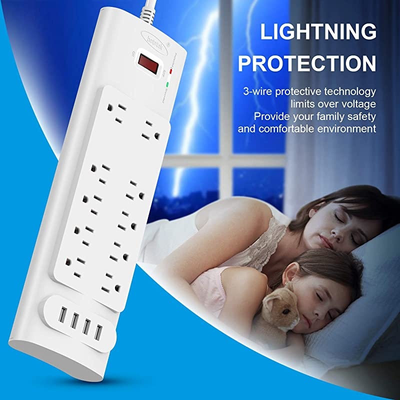Power Strip with USB Ports  Surge Protector with 10 AC Outlets and 4 USB Charging Ports1875W15A 2100 Joules 6 Feet Long Extension Cord for Smartphone Tablets HomeOffice Hotel White