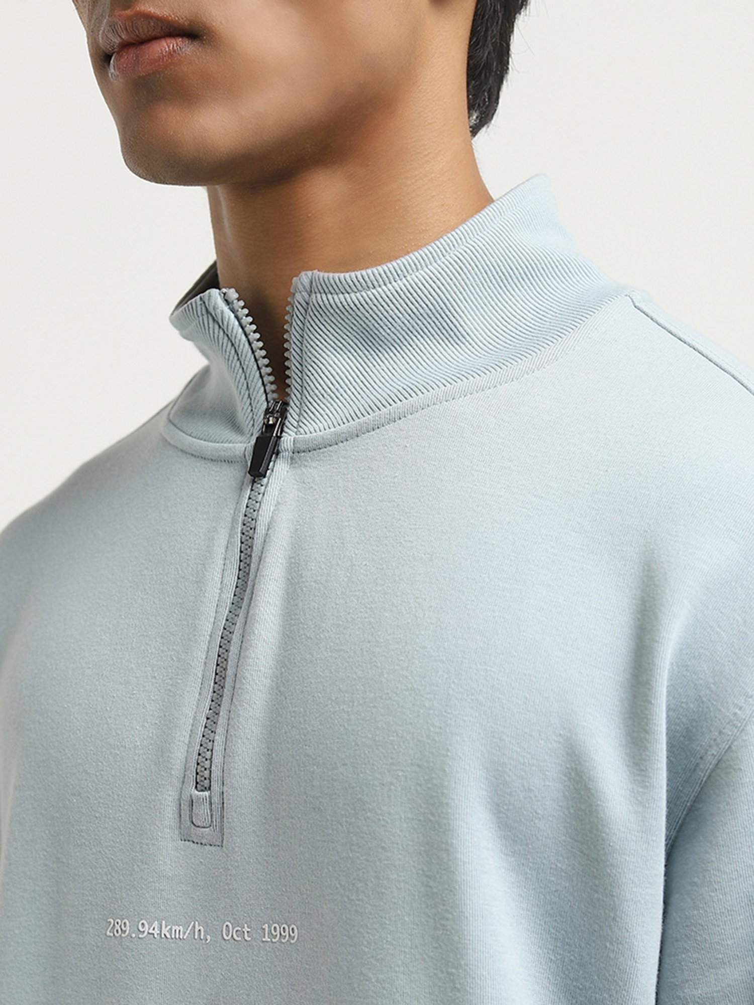 Studiofit by Westside Light Blue Relaxed-Fit Cotton Blend Sweatshirt