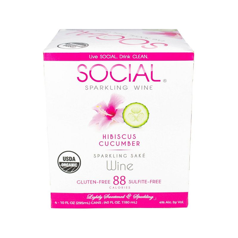 SOCIAL Hibiscus Cucumber Sparkling Sake Wine - 4pk/10 fl oz Cans
