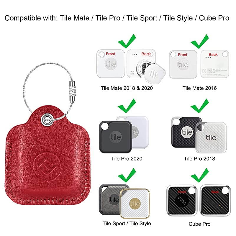 2 Pack  Genuine Leather Case for Tile MateTile ProTile SportTile StyleCube Pro Key Finder Phone Finder AntiScratch Protective Skin Cover with Keychain