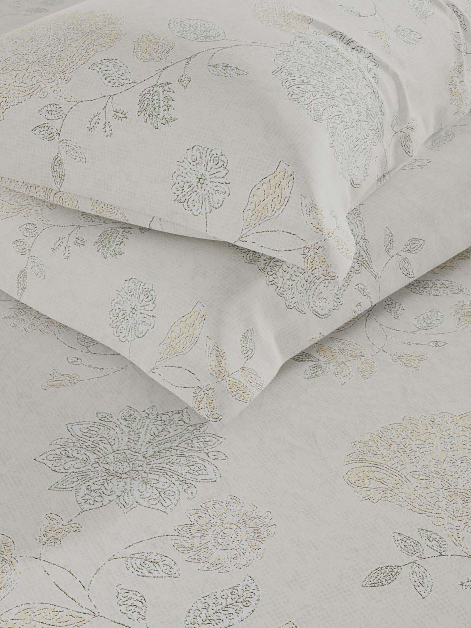Bianca Organica White & Olive 180 TC Cotton King Bedsheet with 2 Pillow Covers