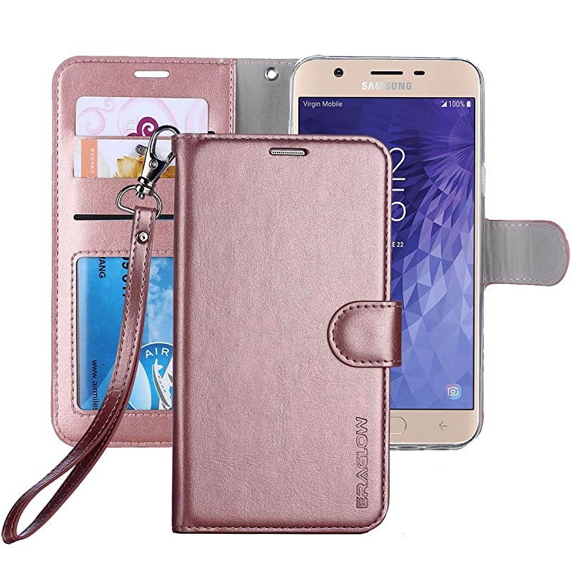 Galaxy J7 2018 Case/J7 V 2nd case/J7 Refine/J7 Star/J7 Aero/J7 Crown/J7 Top/J7 Aura/J7 Eon Case,  Luxury PU Leather Wallet Flip Protective Case Cover for Samsung Galaxy J737 (Rose Gold)