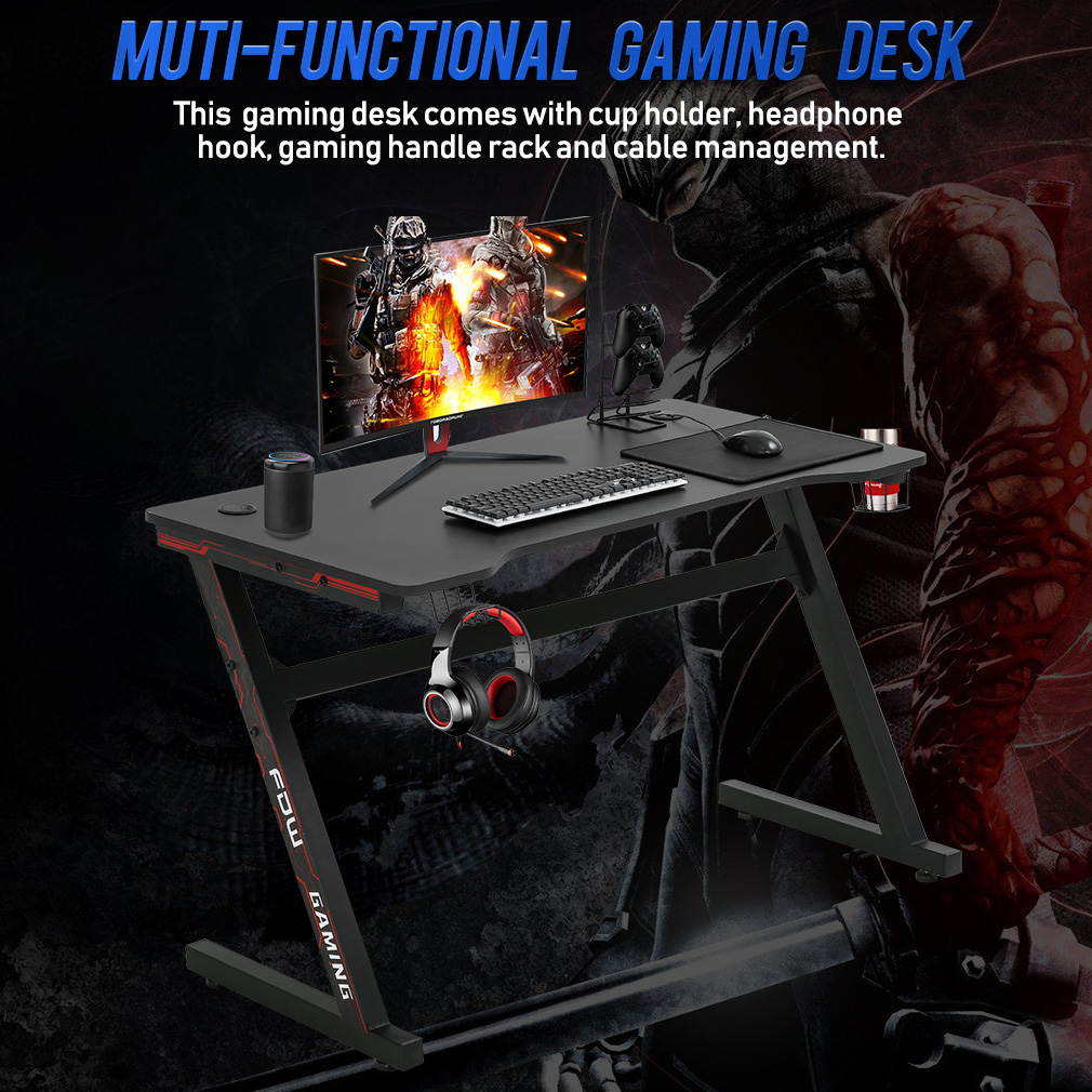 Gaming Desk Computer Desk Office Desk Extra Large Modern Ergonomic PC Carbon Fiber Writing Desk Table with Cup Holder Headphone Hook