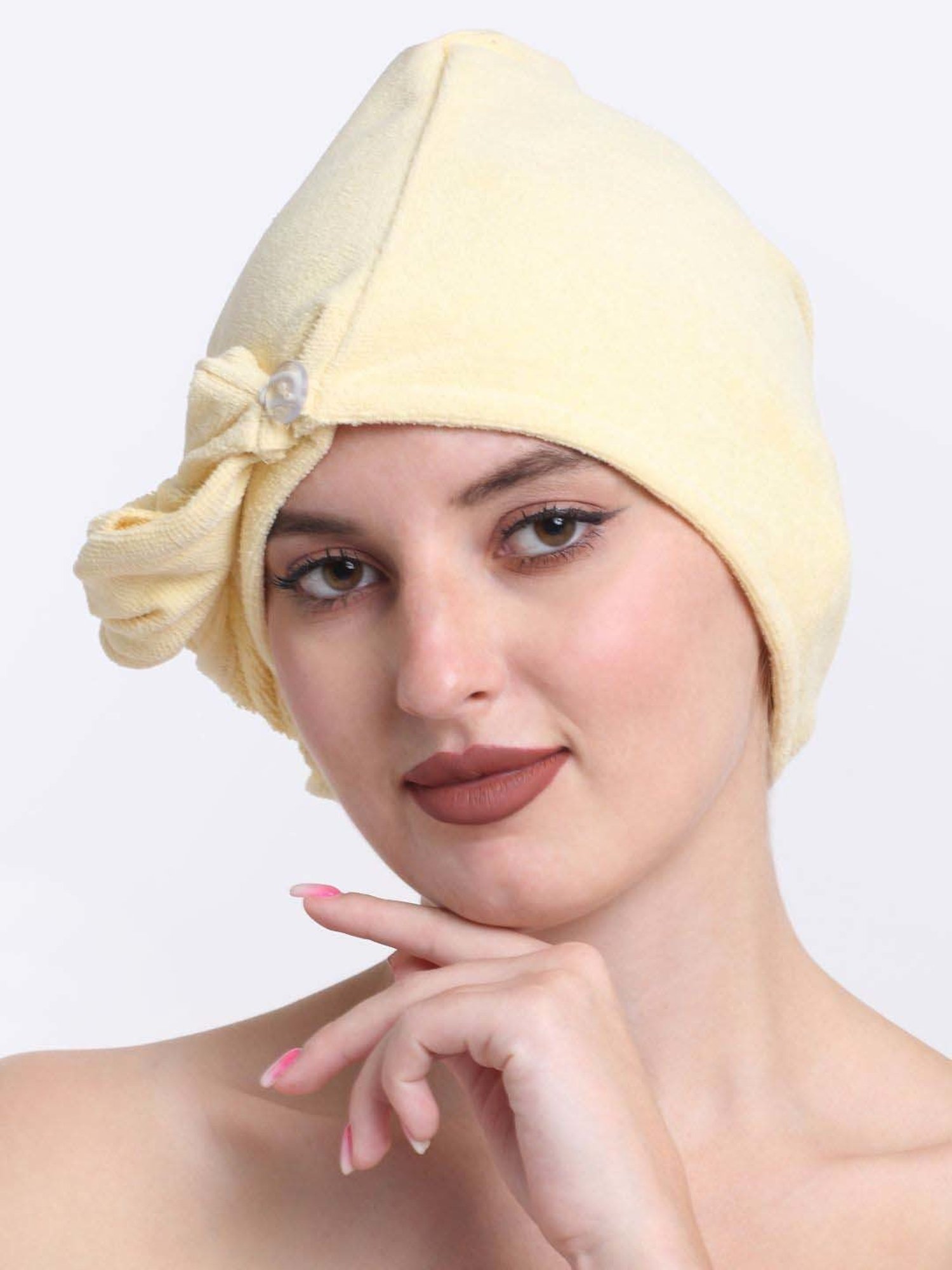Creeva Luxury Lemon Yellow Cotton 380 GSM Hair Wrap - Set of 2