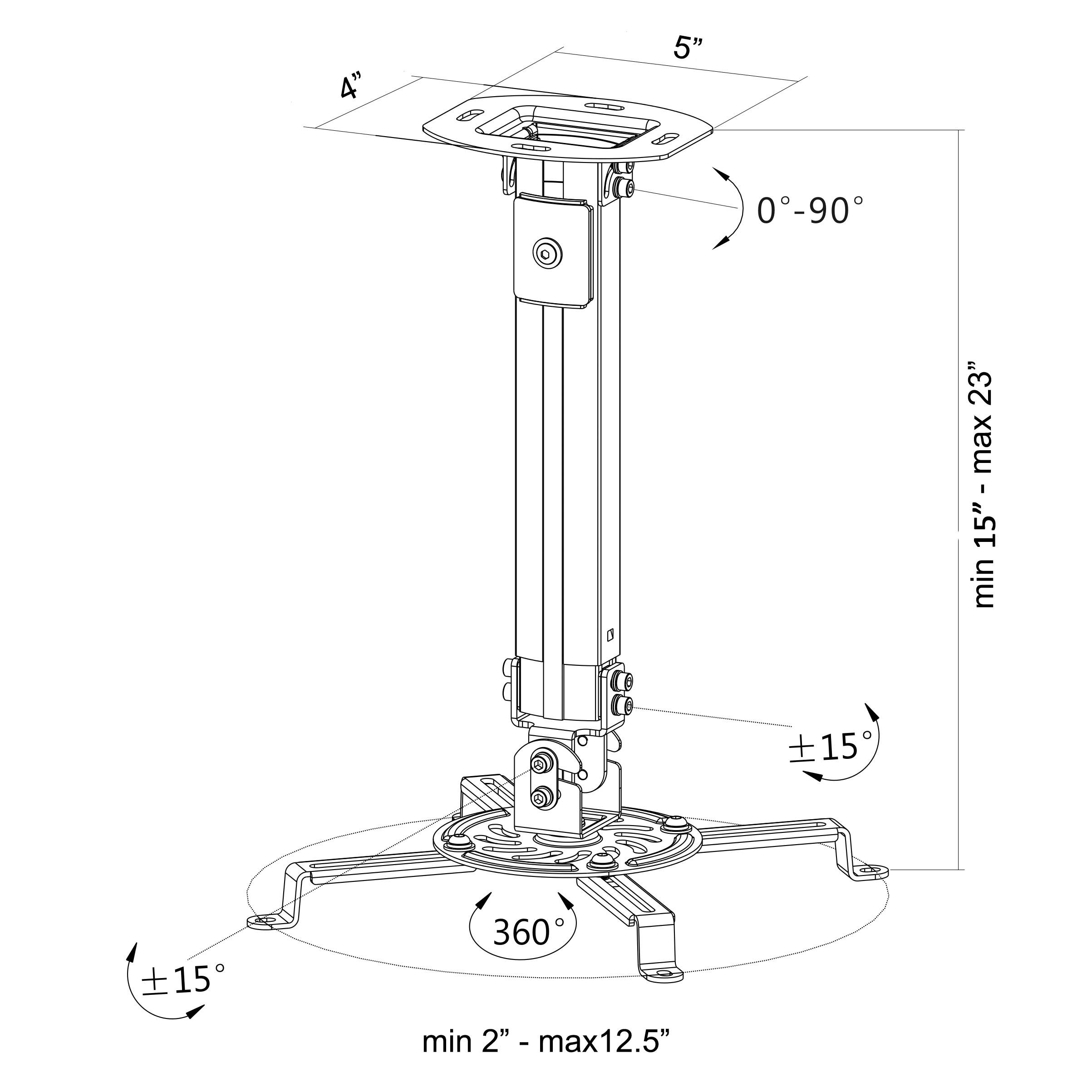 VIVO Universal Extending White Ceiling Projector Mount | Height Adjustable Projection (MOUNT-VP02W)