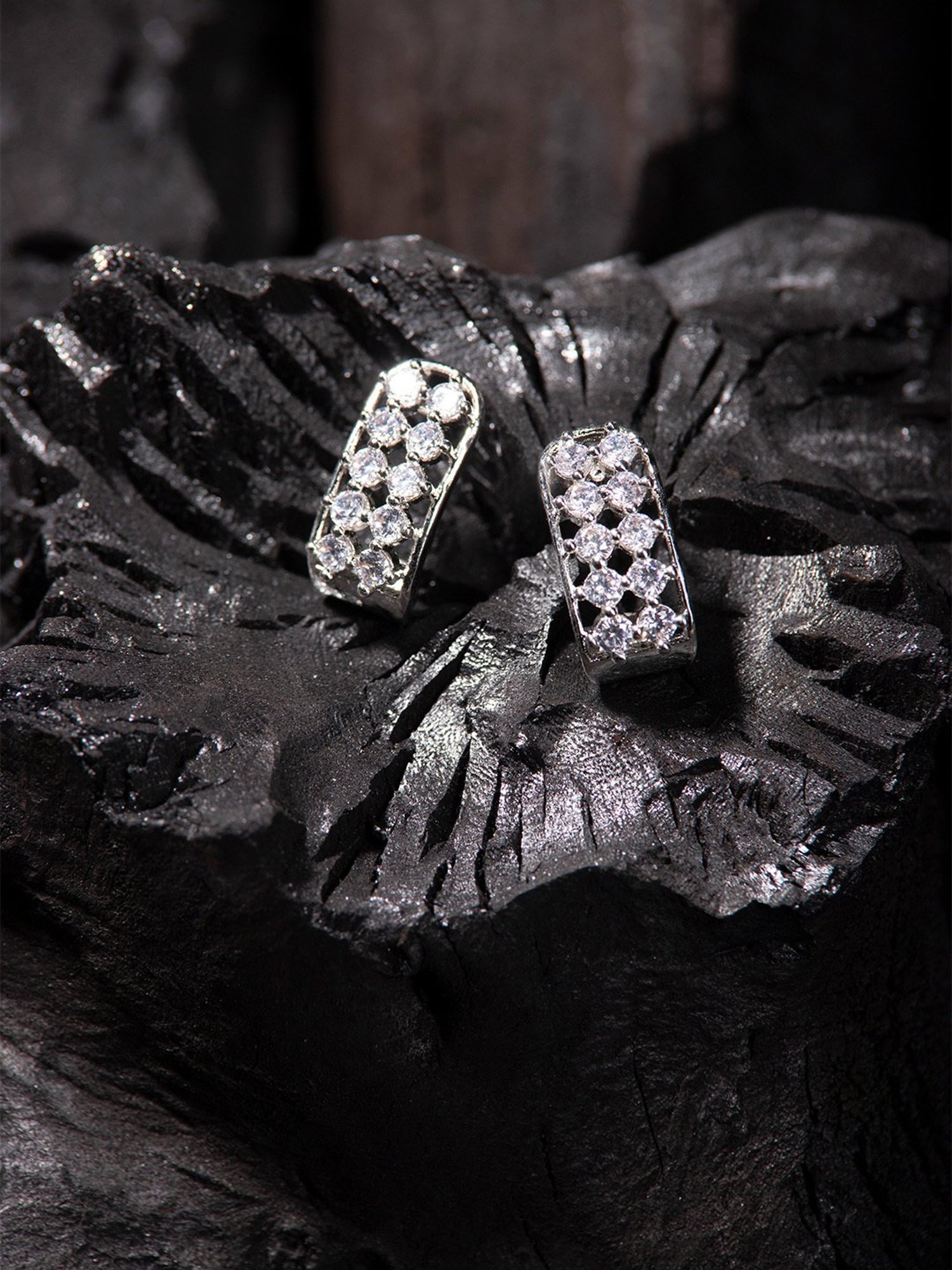 Priyaasi Silver-Plated American Diamond Stud Earrings