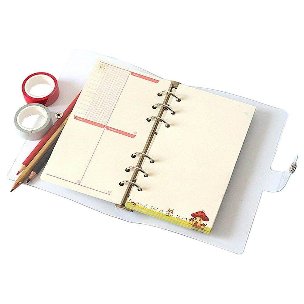 Ozzptuu Transparent PVC 6-Hole Ring Binder Cover Fresh Hand Books Snap Button Closure Round Ring Binders No Loose-Leaf Inner Core (A6)