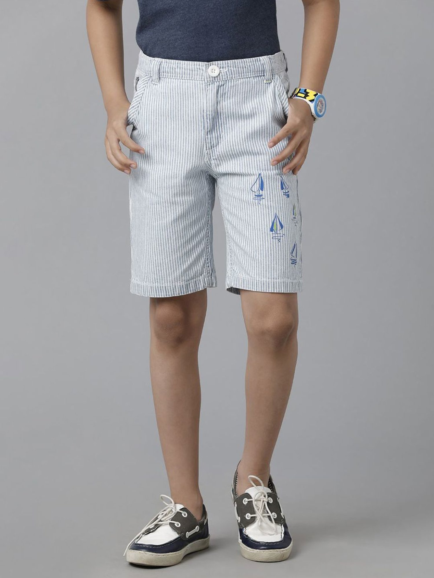 Under Fourteen Only Kids Blue Cotton Striped Shorts