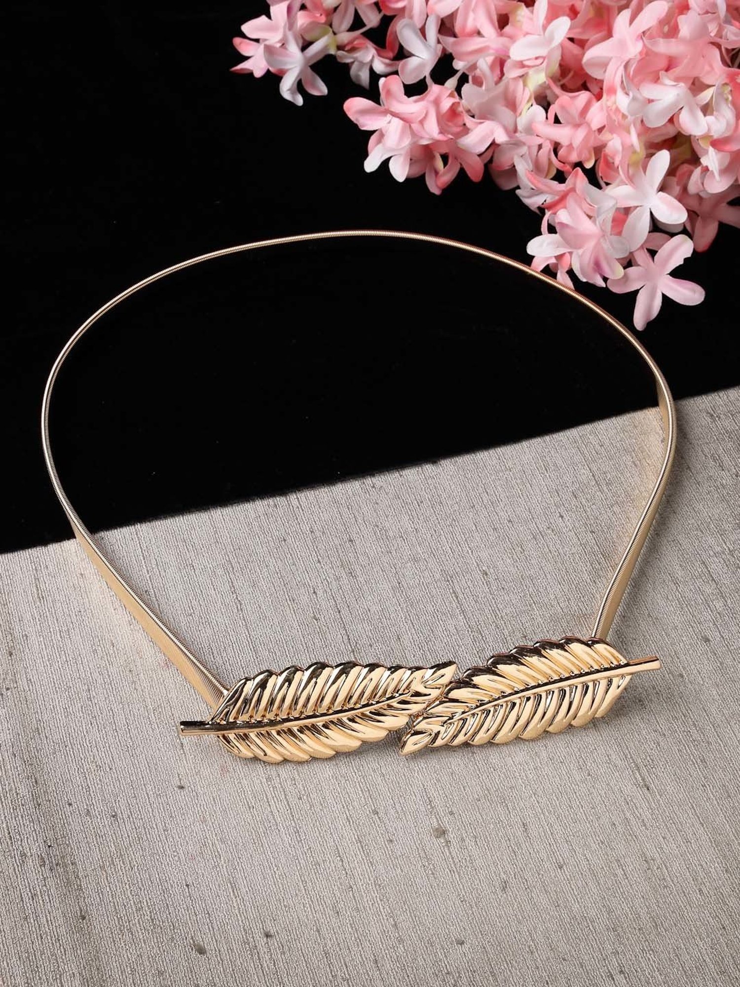 NVR Circular Gold Plated Stretchable Metal Belt for Women