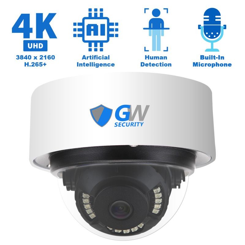 GW Security 8 Channel Smart AI Ultra HD 4K (8MP) Video & Audio Color Night Vision Security Camera System (8 Cameras)