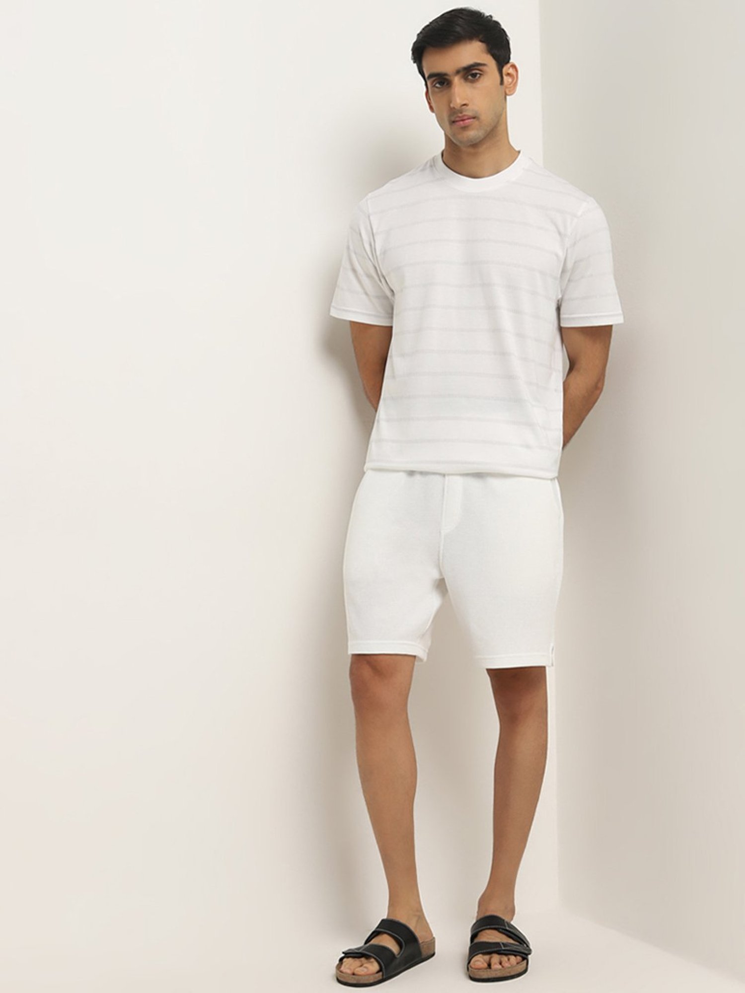 WES Lounge by Westside White Stripe Printed Relaxed-Fit T-Shirt