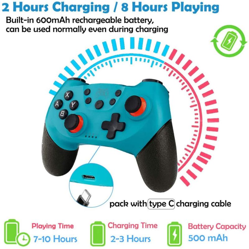 Switch Controller,Wireless Pro Controller for Switch/Switch Lite,Rechargeable Gamepad Remote Joystick,Adjustable Turbo Function,Dual Vibration and Gyro 6-Axis(Green).