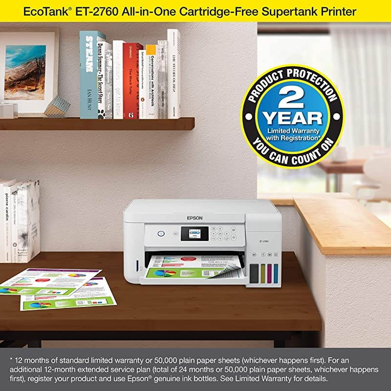 EcoTank ET-2760 Wireless Color All-in-One Cartridge-Free Supertank Printer with Scanner and Copier