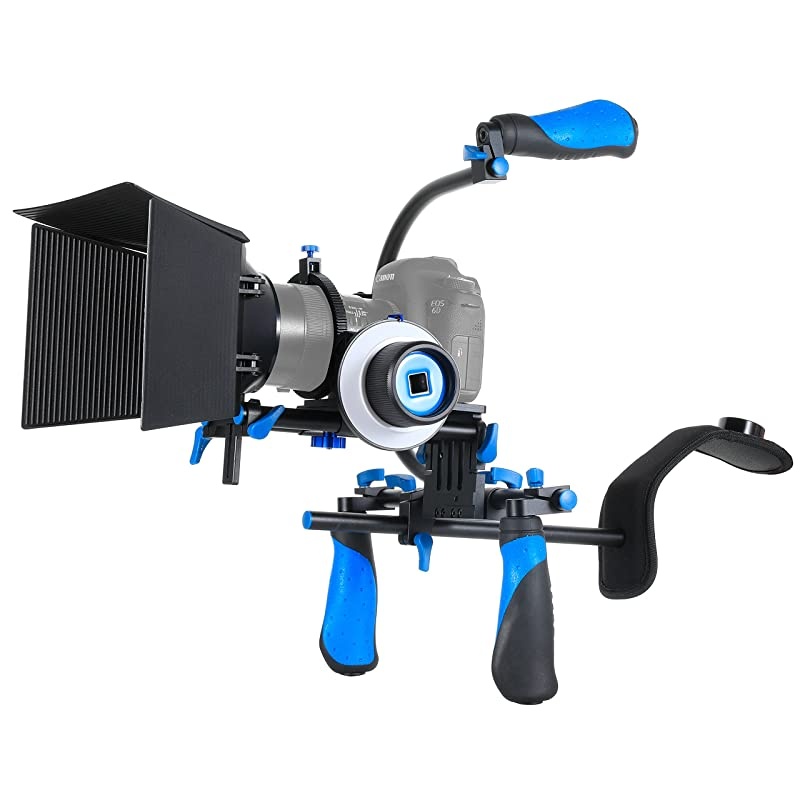 DSLR Rig Movie Kit Shoulder Mount Rig with Follow Focus and Matte Box and Top Handle for All DSLR Cameras and Video Camcorders