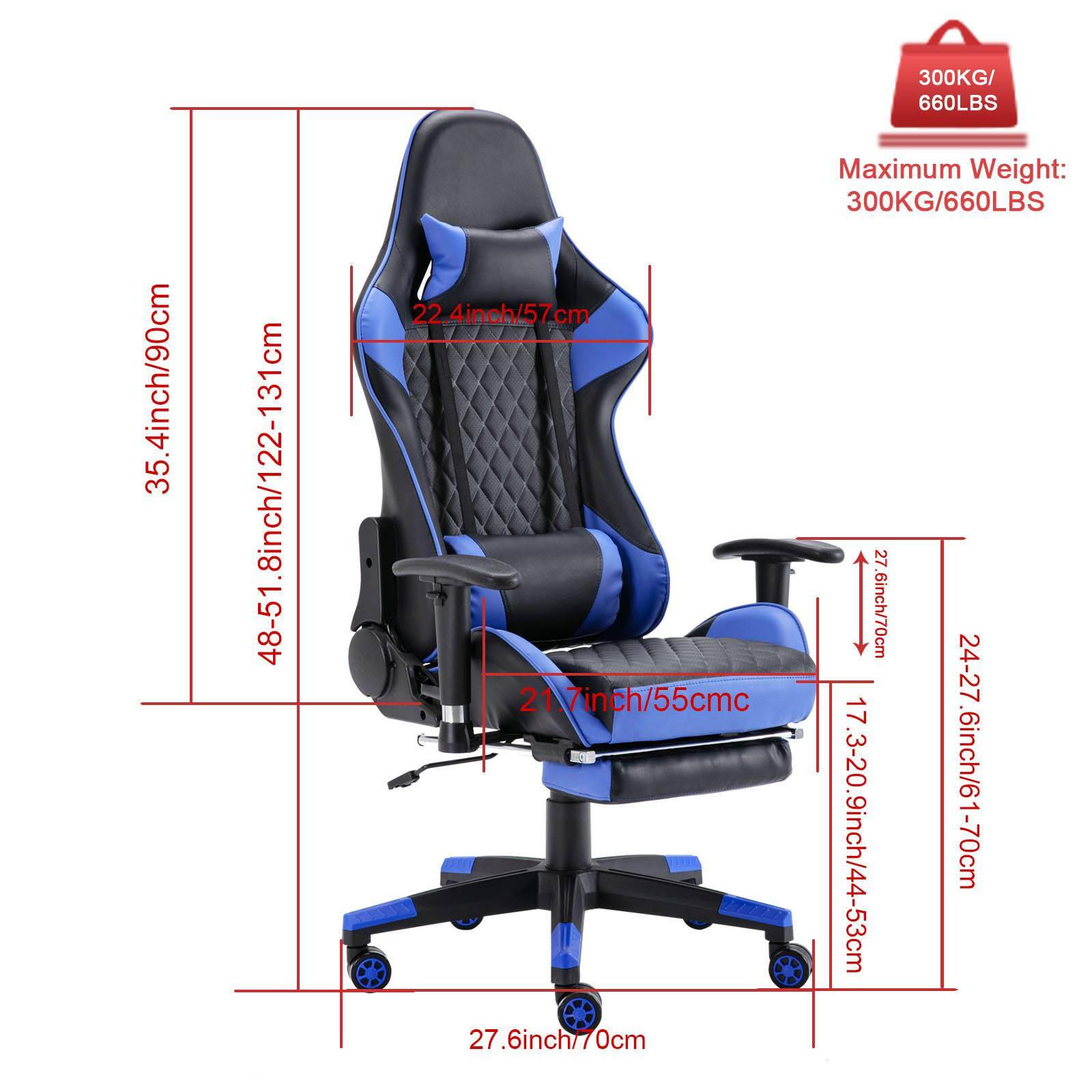Gaming Chair with Massage Lumbar and Ergonomic Footrest Office Computer Chair